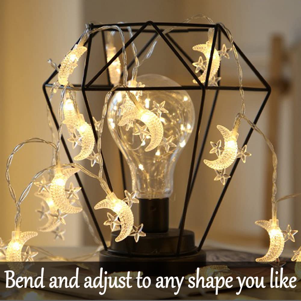 40 LED Moon String Lights Battery Operated - 20ft Moon & Star Fairy Lights for Outdoor Patio, Garden, Wedding Decorations | Party, Festival, Ramadan Lights | Perfect for Backyard, Bedroom & Holiday Decor