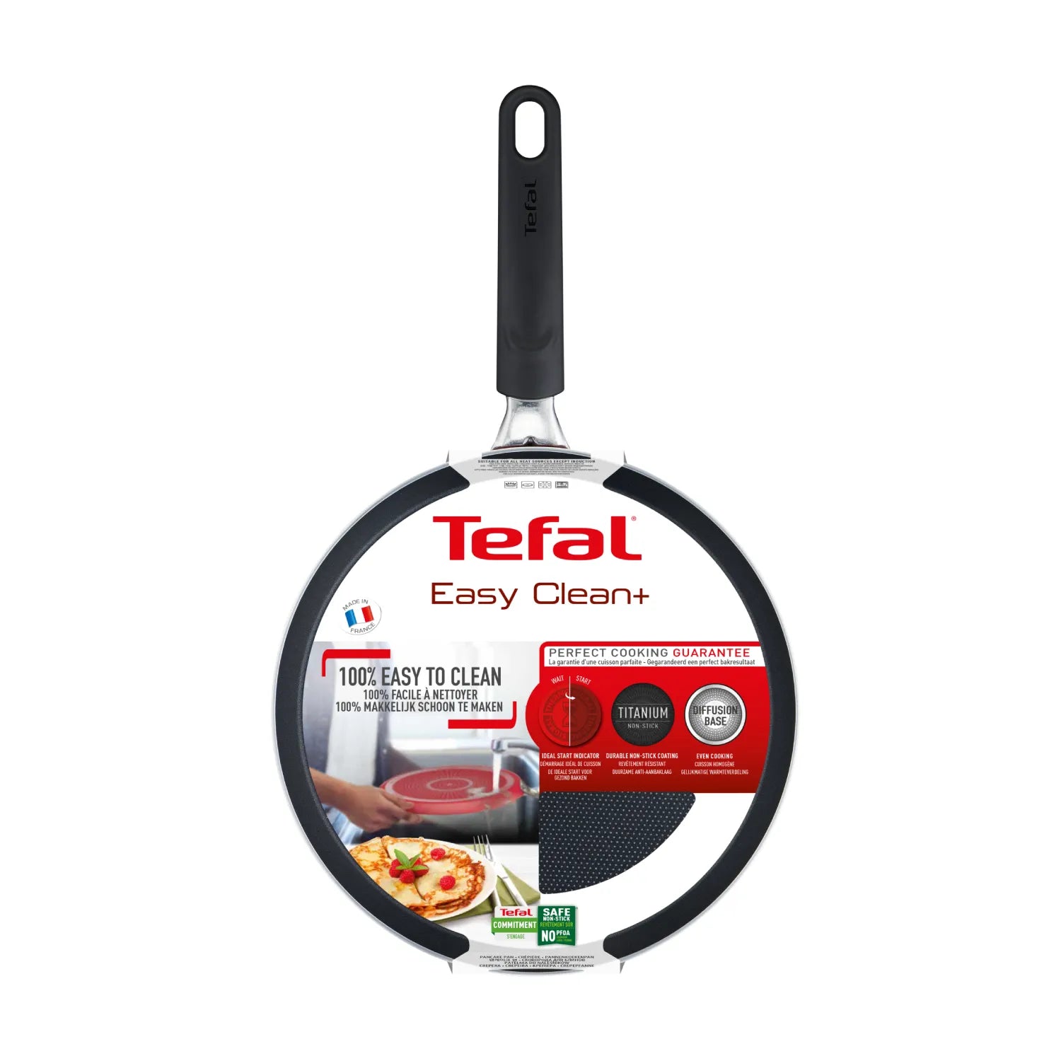 Tefal Easy Clean+ Non Stick Pancake Pan 25cm - Professional Pancake Griddle for Breakfast, Crepes & Omelets - Perfect for Home Cooking & Restaurants