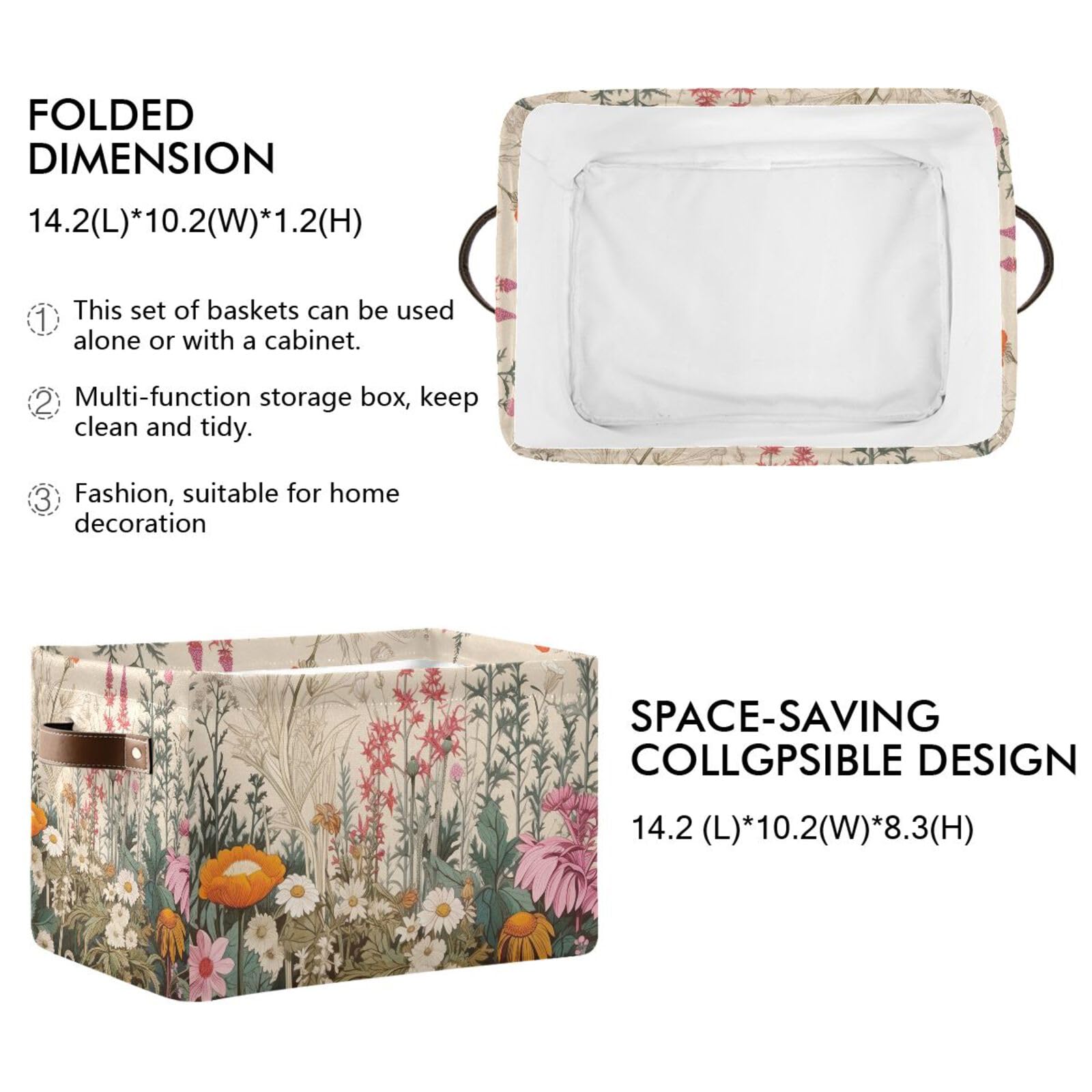 Foldable Canvas Storage Baskets with Handles - 2 Pack Rectangle Fabric Organizer Boxes for Clothes, Home & Office Organization | Perfect for Closet Shelves, Bedroom Storage & Decorative Home Decor