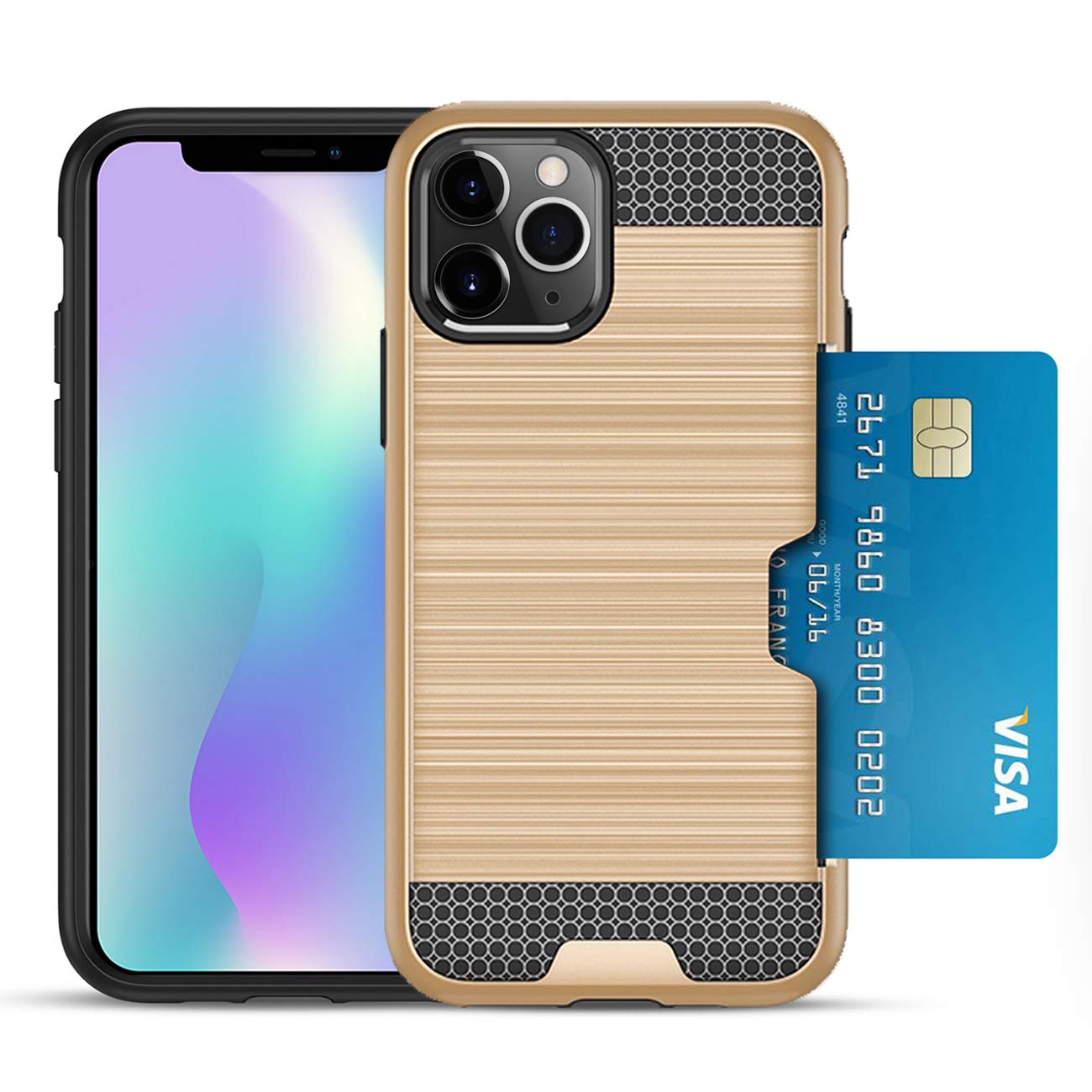 iPhone 11 Pro Max Slim Armor Hybrid Case with Card Holder - Shockproof Protective Cover for iPhone 11 Pro Max (Gold) | Perfect for Work, Travel & Everyday Use