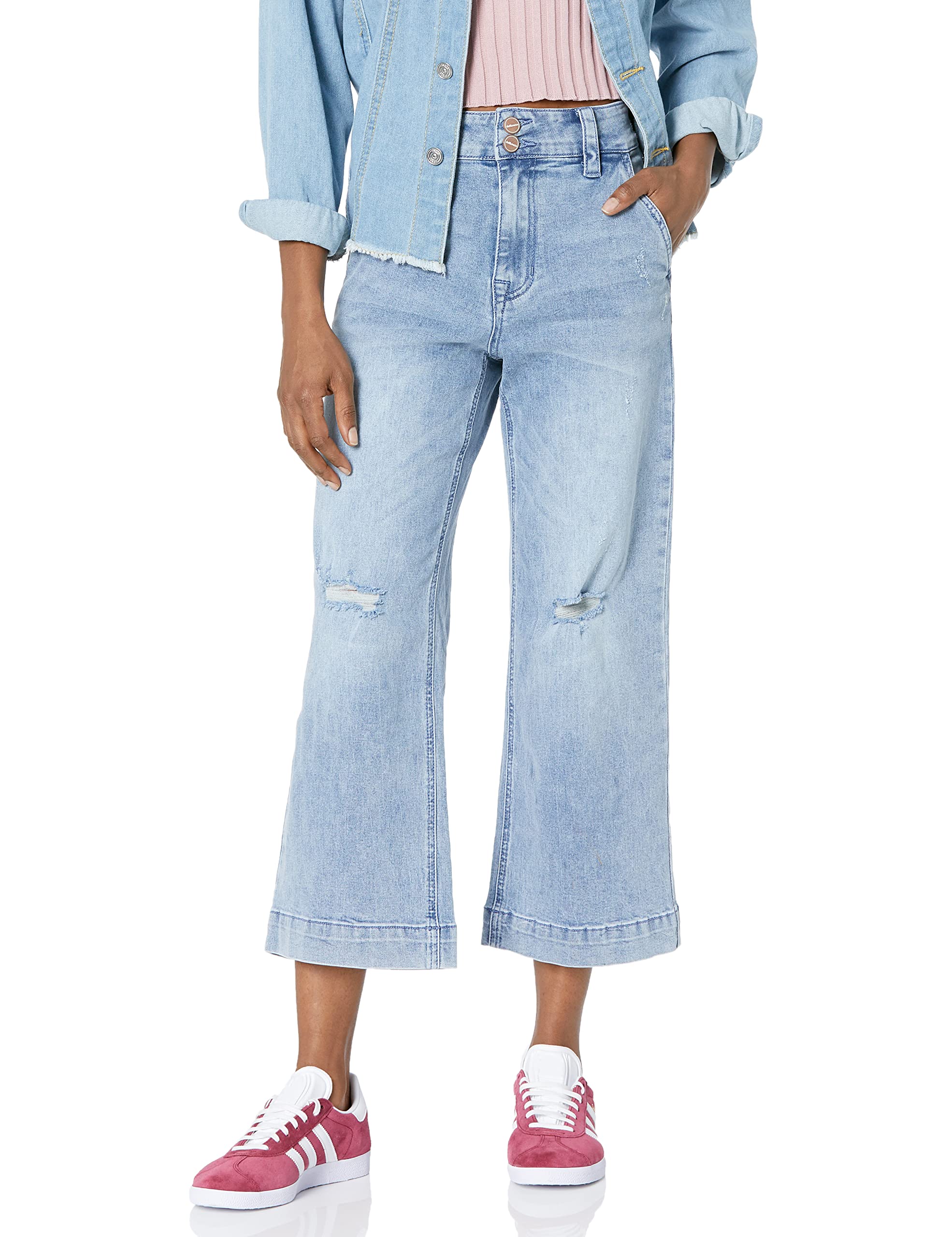 Stylish Women's Double Button Wide Leg Jeans - High Waist Comfort Denim Pants for Casual Outfits & Streetwear Fashion