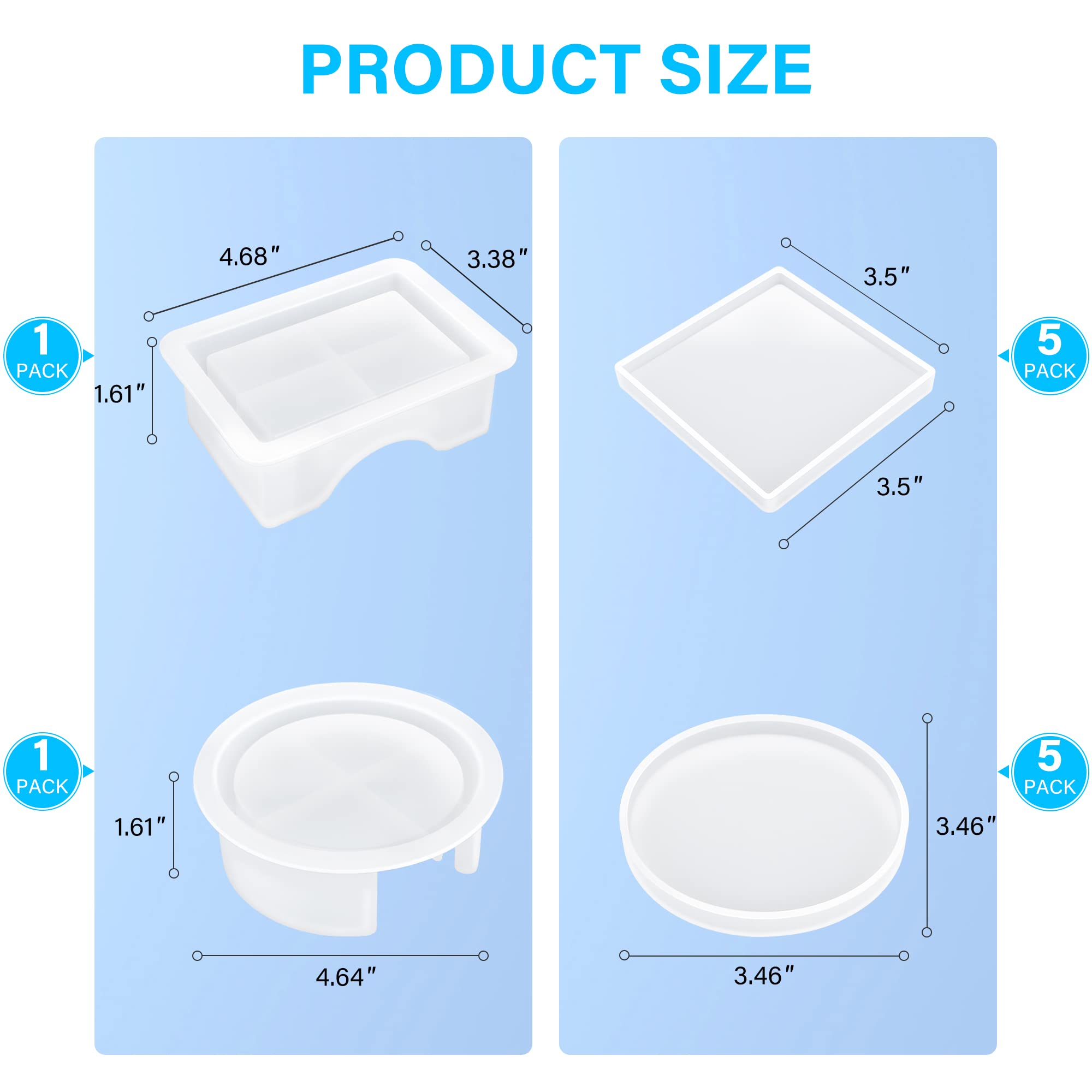 Vakoo 12-Piece Silicone Coaster Molds for Epoxy Resin - Square & Round DIY Craft Molds with Storage Box - Perfect for Making Unique Drink Coasters, Home Decor, and Gift Ideas