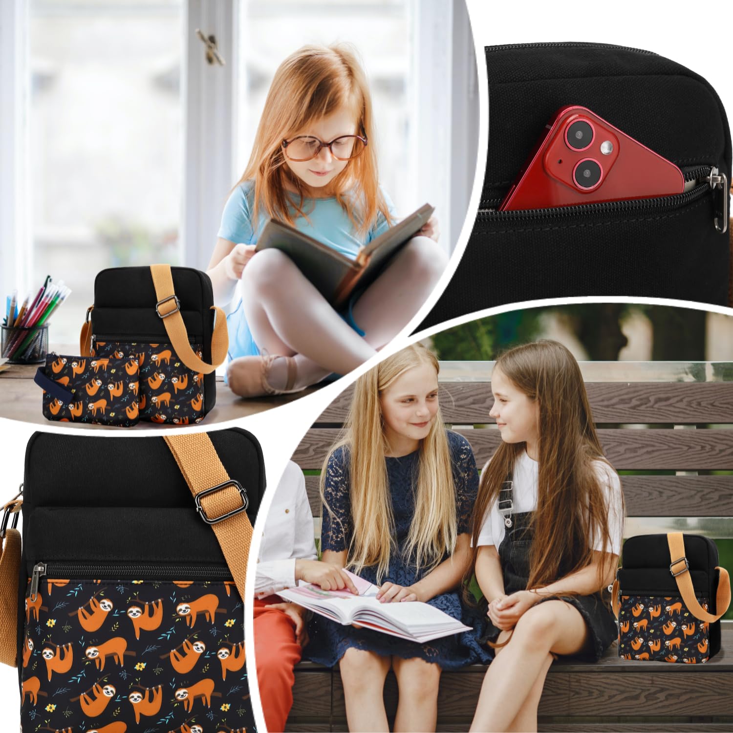 Leaper Girls Crossbody Purse Set - 2 PCS Canvas Messenger Bags for Kids & Women | Stylish & Durable Shoulder Bags for School, Travel & Daily Use