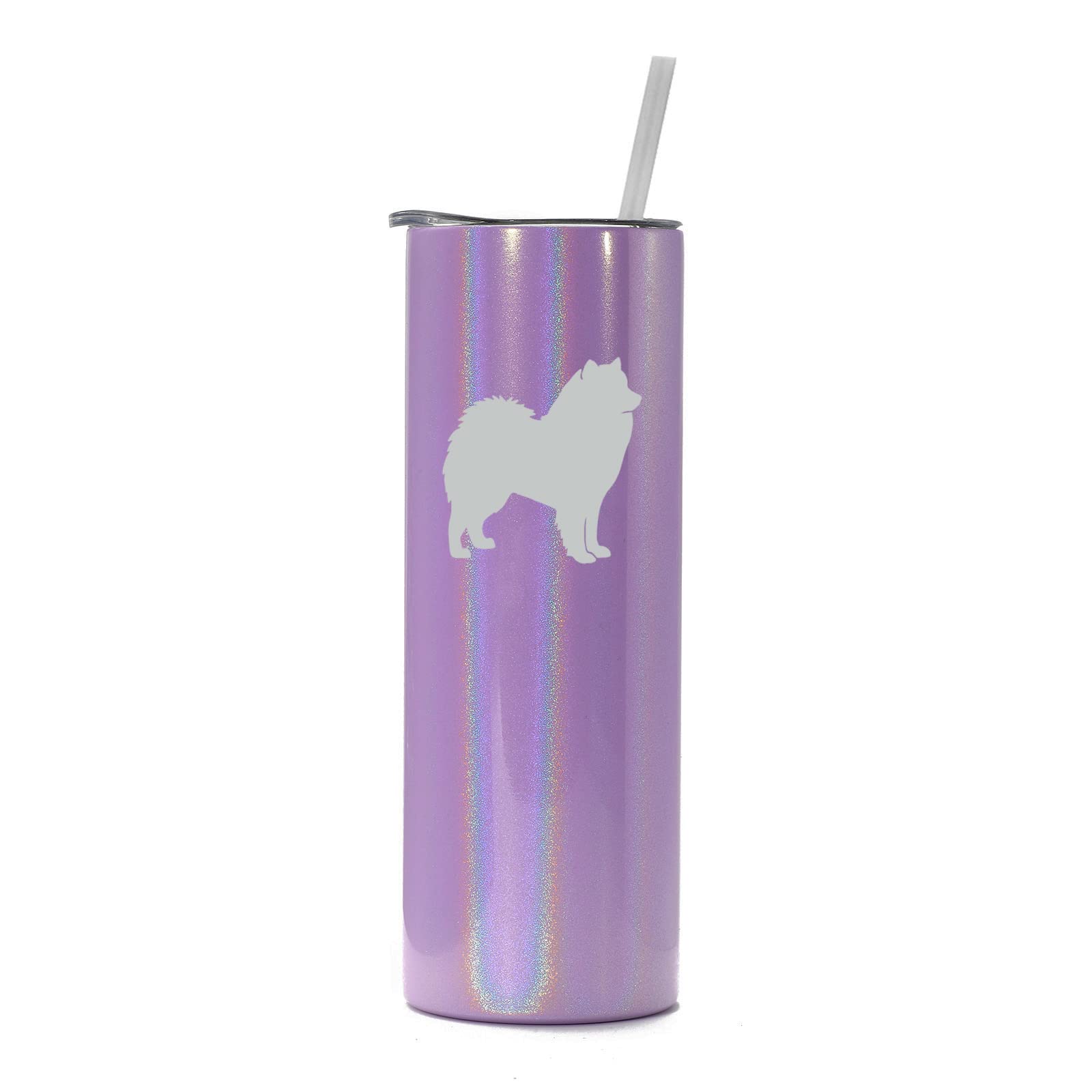 20 oz Skinny Tall Stainless Steel Vacuum Insulated Tumbler with Straw - Samoyed Purple Iridescent Glitter Travel Mug | Keeps Drinks Hot/Cold for Hours | Perfect for Coffee, Tea, Smoothies at Work, Gym or Road Trips