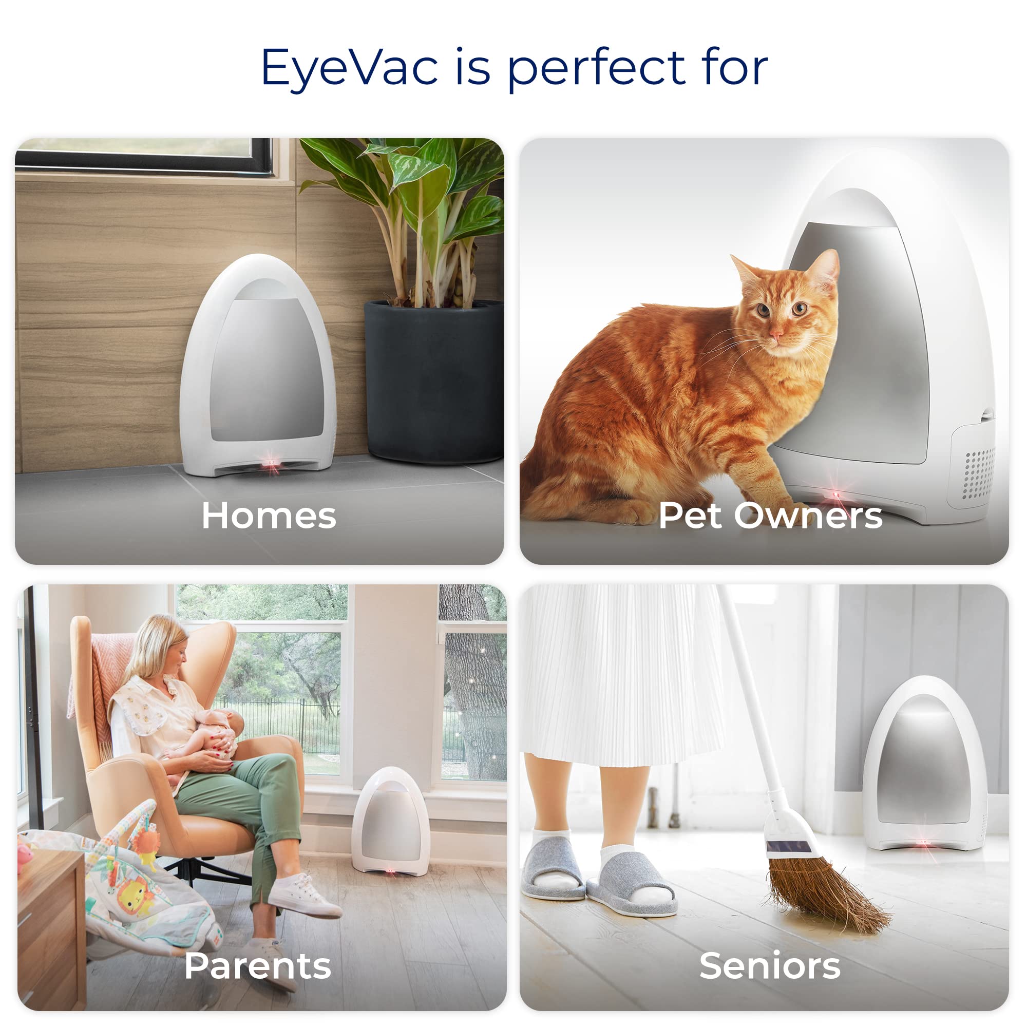 EyeVac Home Touchless Automatic Dustpan Vacuum - Ultra Powerful 1000W Corded Canister Vacuum for Pet Hair, Food Crumbs & Kitchen Dirt - Bagless Design with Smart Sensors (White) | Perfect for Quick Cleanups in Kitchens, Living Rooms & Pet Areas