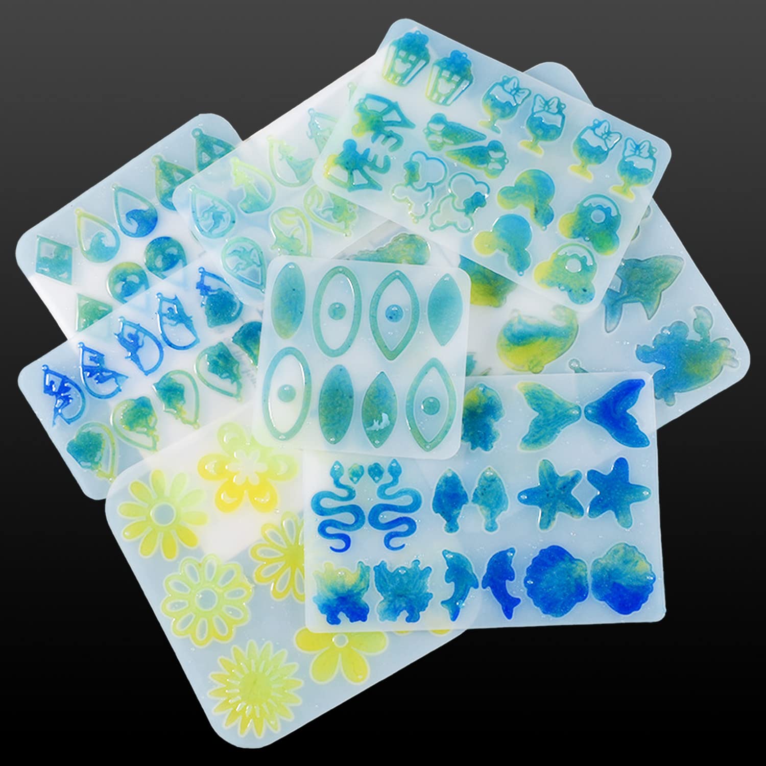 Epoxy Resin Earring Molds Set - 6PCS Halloween Flower & Sea Animal Silicone Molds with Ear Hooks & Jump Rings for DIY Jewelry Making, Resin Crafts - Perfect for Halloween Costumes, Beach Parties & Handmade Gifts