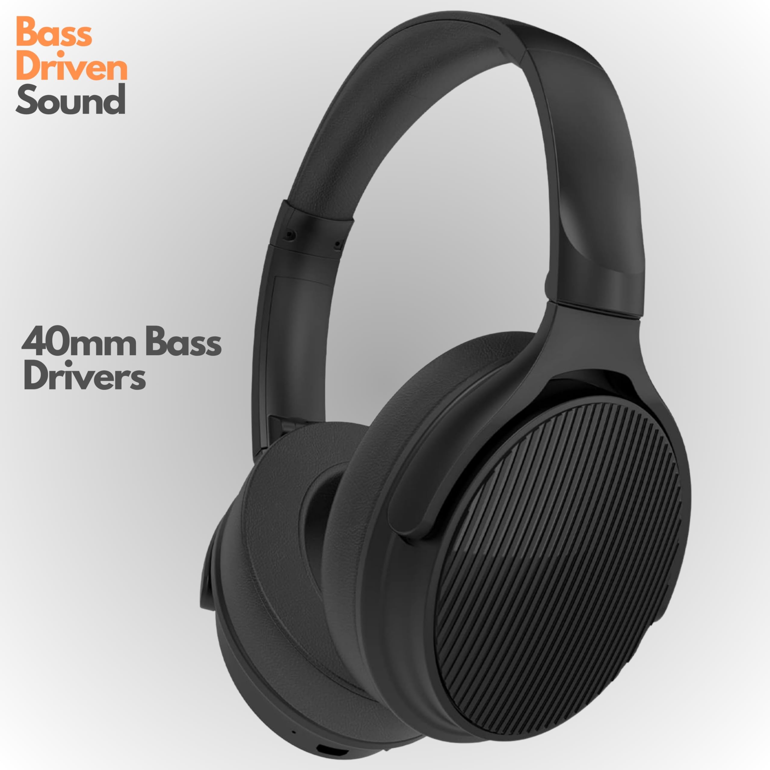 Betron EMR90 Wireless Bluetooth Headphones - Over Ear Foldable Headset with Built-in Mic, Deep Bass & 12H Battery | 40mm Drivers & 3.5mm Jack | Compatible with iPhone, Android, iPad, Laptop | Perfect for Travel, Workouts & Home Office Use