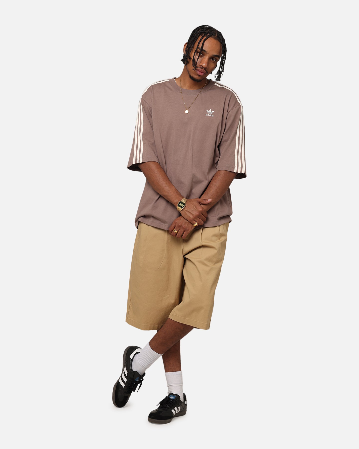 Adidas Oversized T-Shirt for Men - Soft Cotton Brown Tee - Casual Streetwear & Loungewear - Perfect for Everyday Wear, Gym, and Outings
