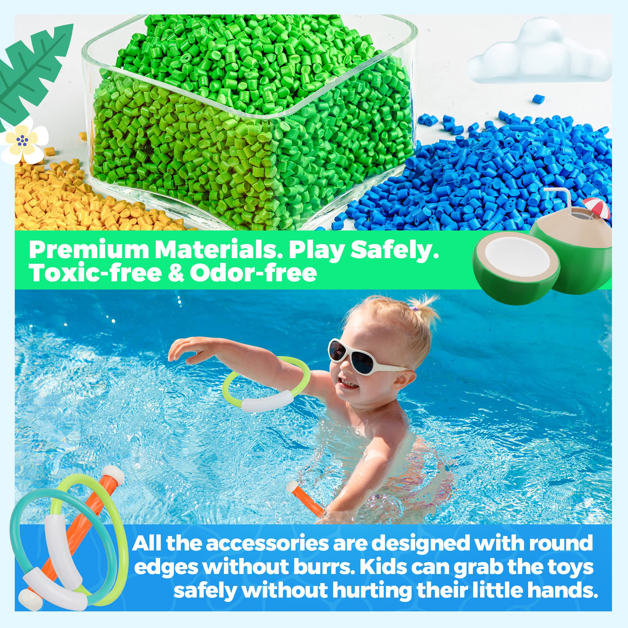 BELLOCHIDDO 34 PCS Pool Diving Toys Set with Storage Bag - Fun Underwater Swim Training Toys for Kids Ages 8-12 | Summer Swimming Pool Games for Boys & Girls | Perfect for Backyard Pools, Beach Vacations & Swim Lessons