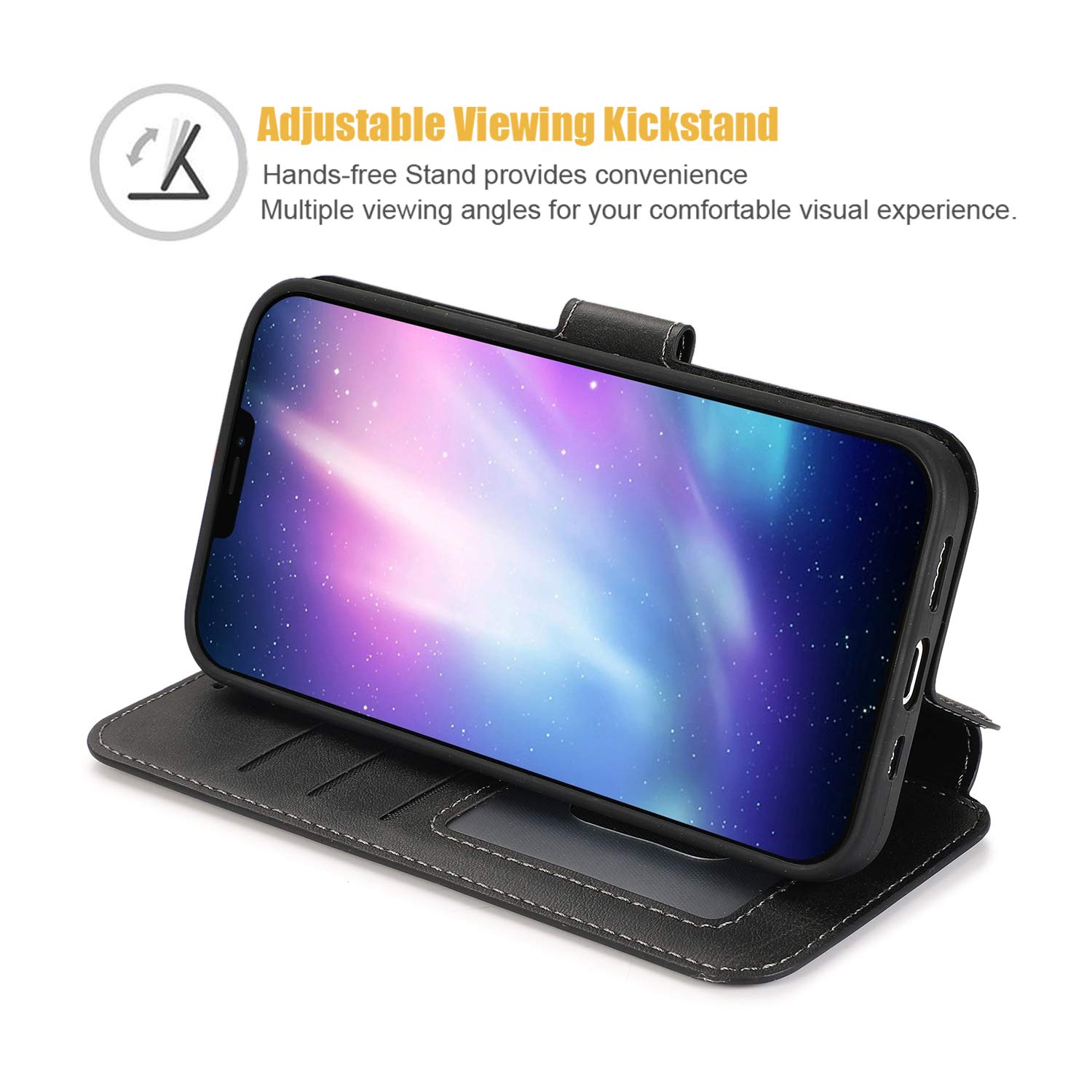 Premium PU Leather iPhone 12 Pro Max Case with Card Slots & Kickstand - Magnetic Closure Shockproof Flip Cover for iPhone 12 Pro Max (6.7 inch) - Black | Wallet Phone Case for Daily Use, Travel & Business Meetings
