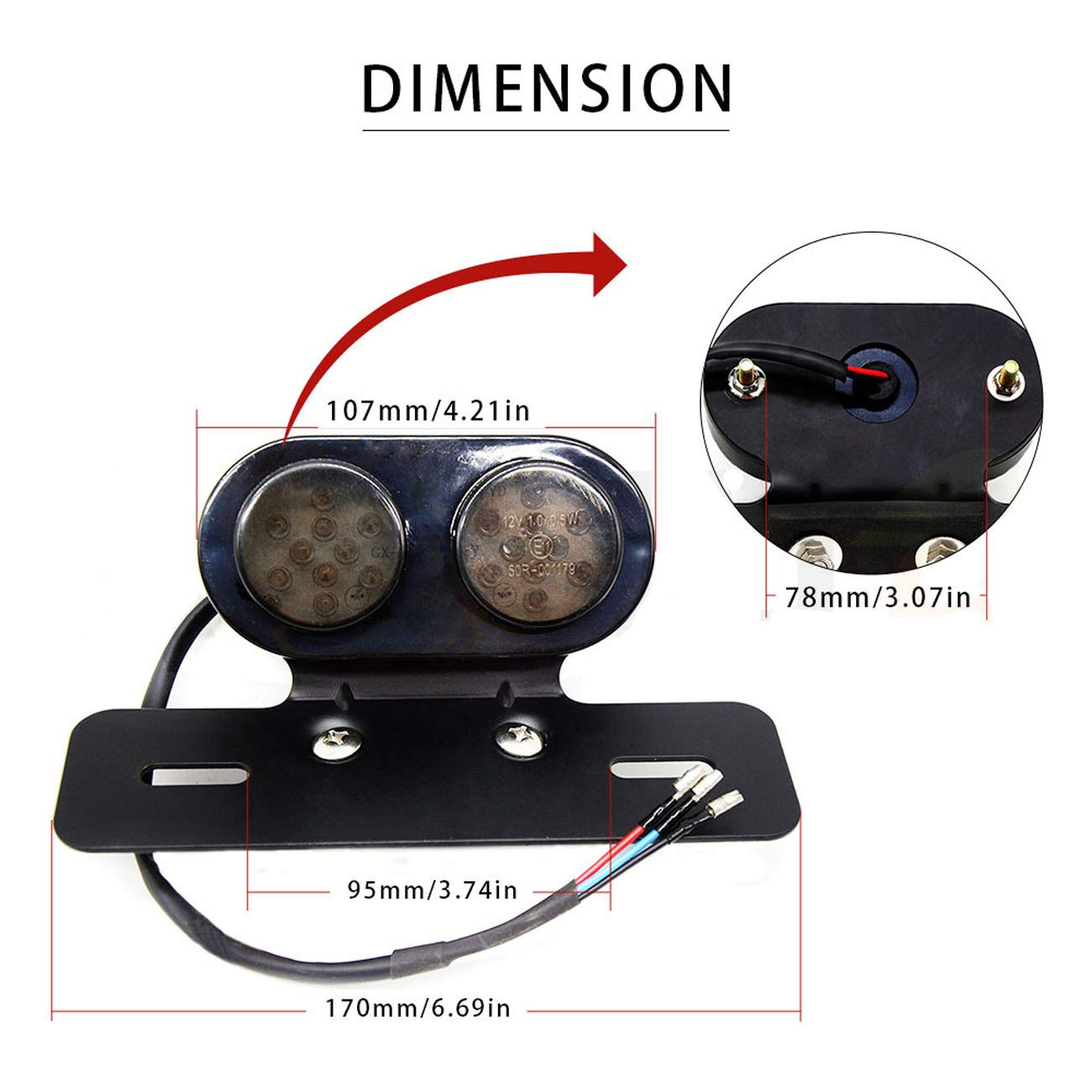 12V 20 LED Motorcycle Tail Light - Round Cafe Racer Stop Brake Lamp for Harley Chopper & Bobber Custom Bikes | Waterproof Rear License Plate Light for Night Riding & Urban Commuting
