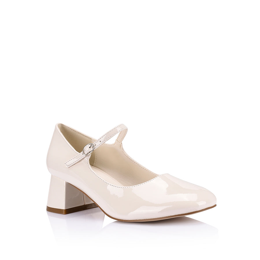 Kenna Mary Jane Block Heels - Bone White Patent Leather Shoes for Women | Comfortable & Stylish Work Pumps | Perfect for Office, Weddings & Formal Events