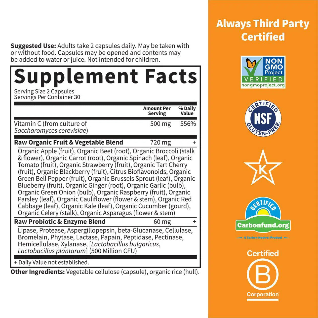 Garden of Life Vitamin Code Raw Vitamin C Supplement - 60 Vegan Capsules for Immune Support, Antioxidant Boost & Skin Health - Perfect for Daily Wellness & Cold Season Defense