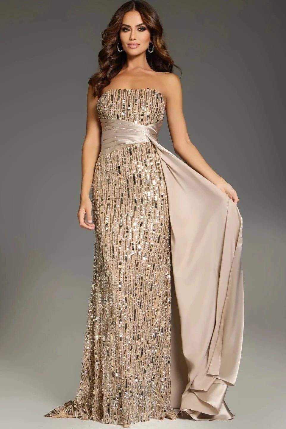 Jovani 42427 Women's Elegant Evening Gown - Perfect for Prom, Homecoming & Formal Events | Long Sleeve Sparkly Sequin Dress with Flowy Skirt