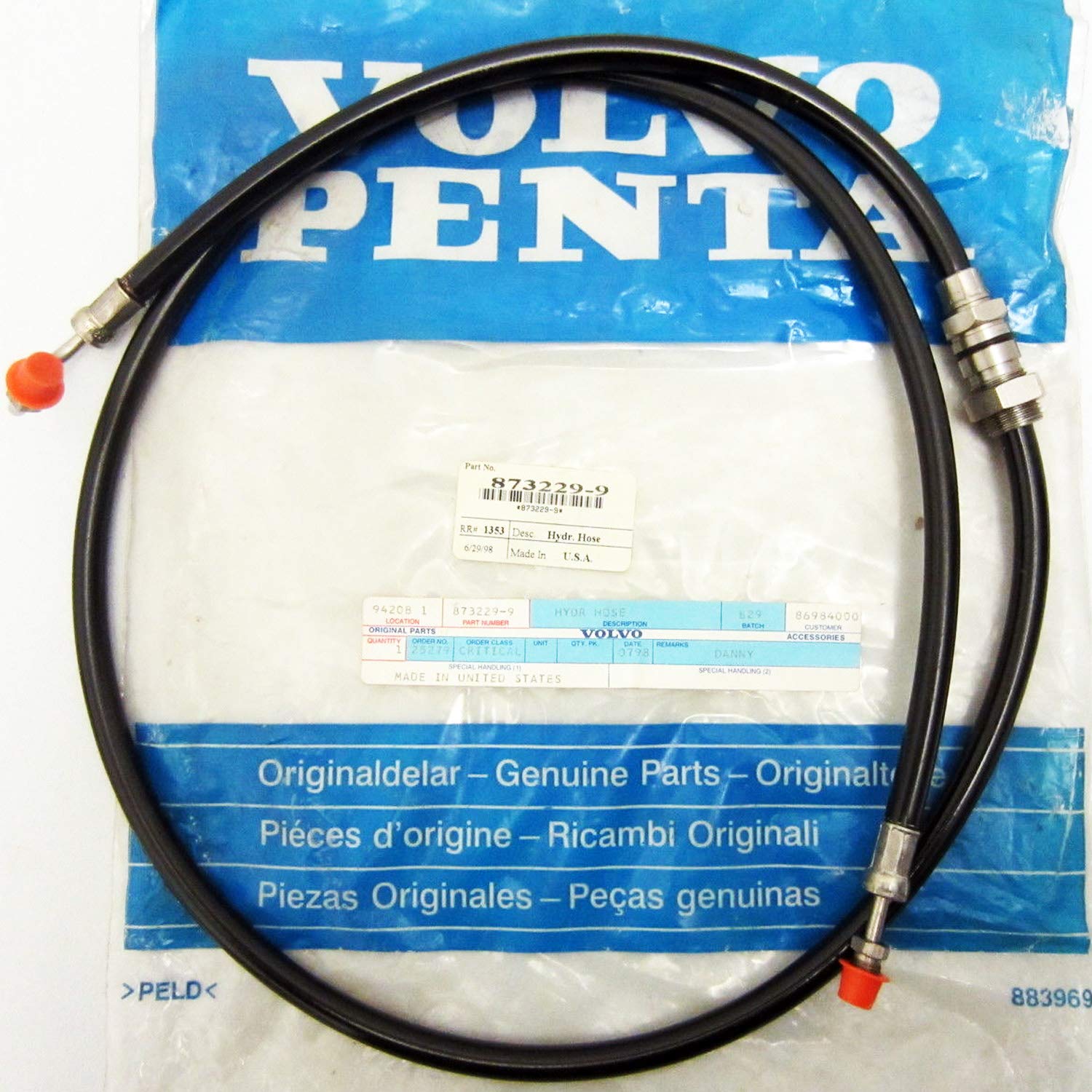 Volvo Hydraulic Hose 873229 - High-Quality Replacement Part for Construction & Heavy Equipment - Perfect for Excavators, Loaders, and Industrial Machinery