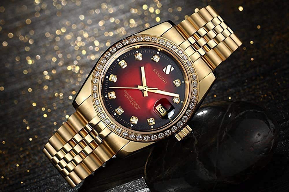 Luxury Men's Automatic Watch - Stainless Steel Self-Winding Chronograph with Date Window & Water Resistance - Gold Dress Watch for Business, Outdoor & Formal Occasions - Perfect Gift for Men