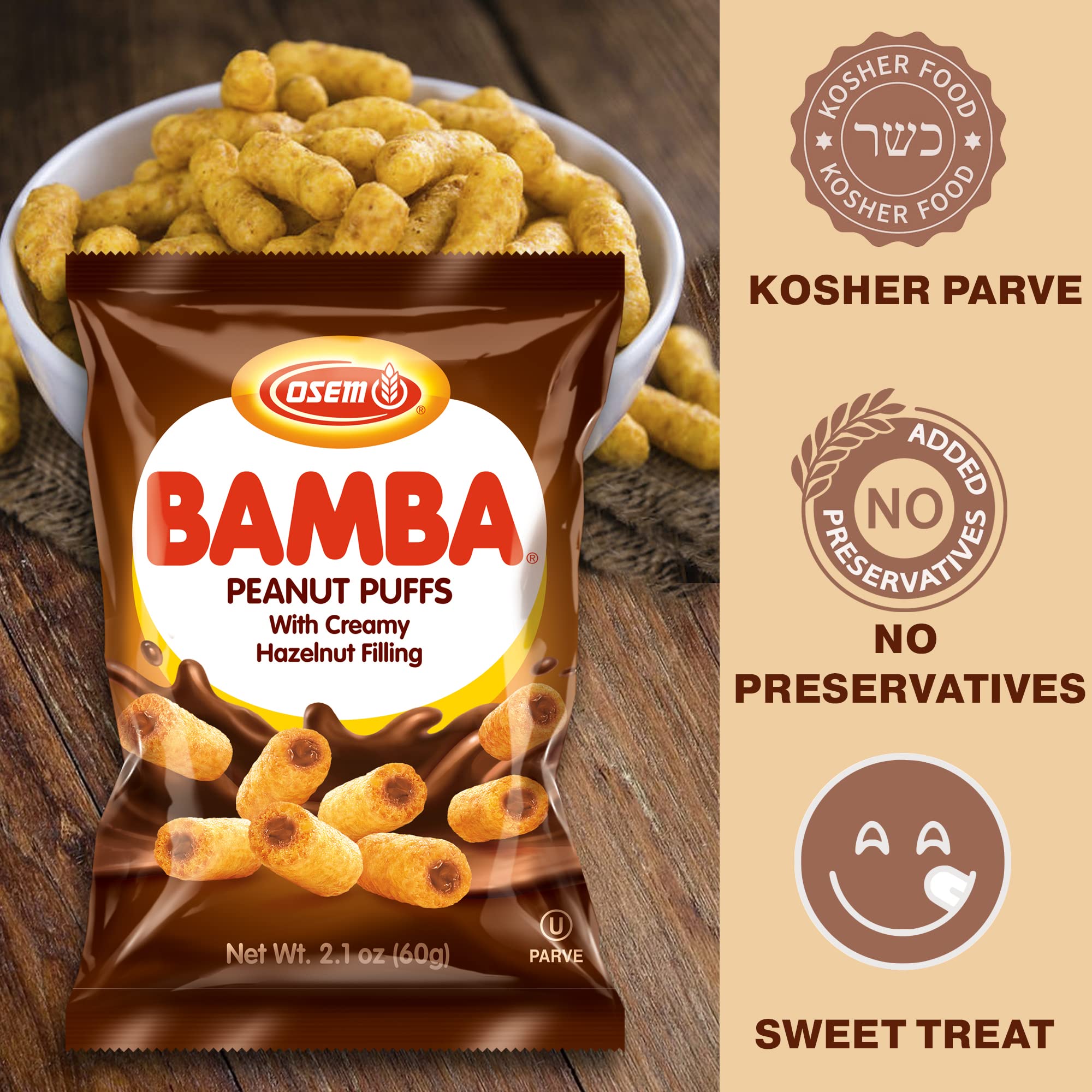 Organic Bamba Hazelnut Cream Peanut Butter Snacks - All Natural PB Corn Puffs, 2.1oz (Pack of 6) | Gluten-Free Kids Snacks for School Lunch, Healthy On-The-Go Treats & Party Favors