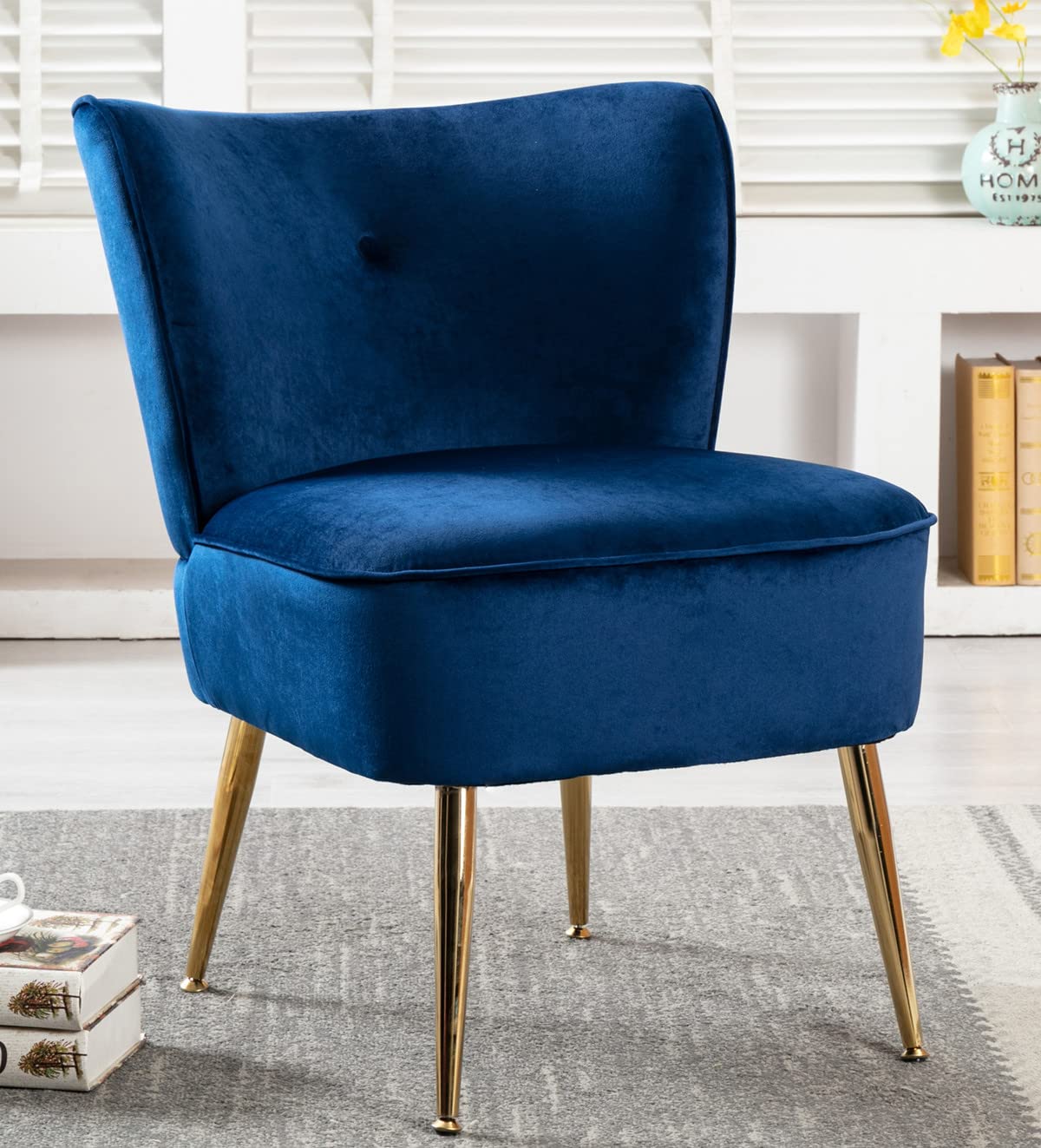 Velvet Accent Wingback Chair - Upholstered Fabric Living Room Side Chair with Gold Legs, Elegant Vanity Seat for Bedroom & Lounge - Perfect for Reading Nook, Dressing Area, and Cozy Relaxation