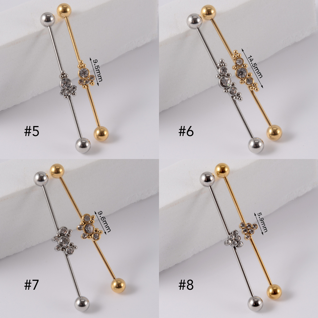 16G Gold & Silver Geometric Double Industrial Barbell Earring | DL2311 - Perfect for Cartilage Piercing, Helix, and Industrial Style Jewelry