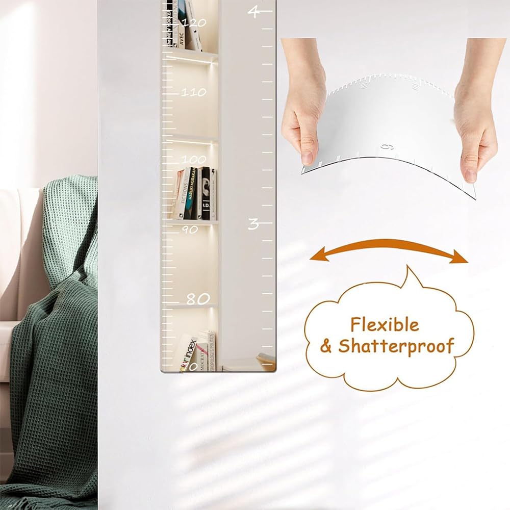 Foldable Acrylic Growth Chart Mirror for Kids - Wall Mounted Height Measurement Tool for Nursery, Bedroom & Playroom - Perfect for Tracking Children's Growth & Room Decor