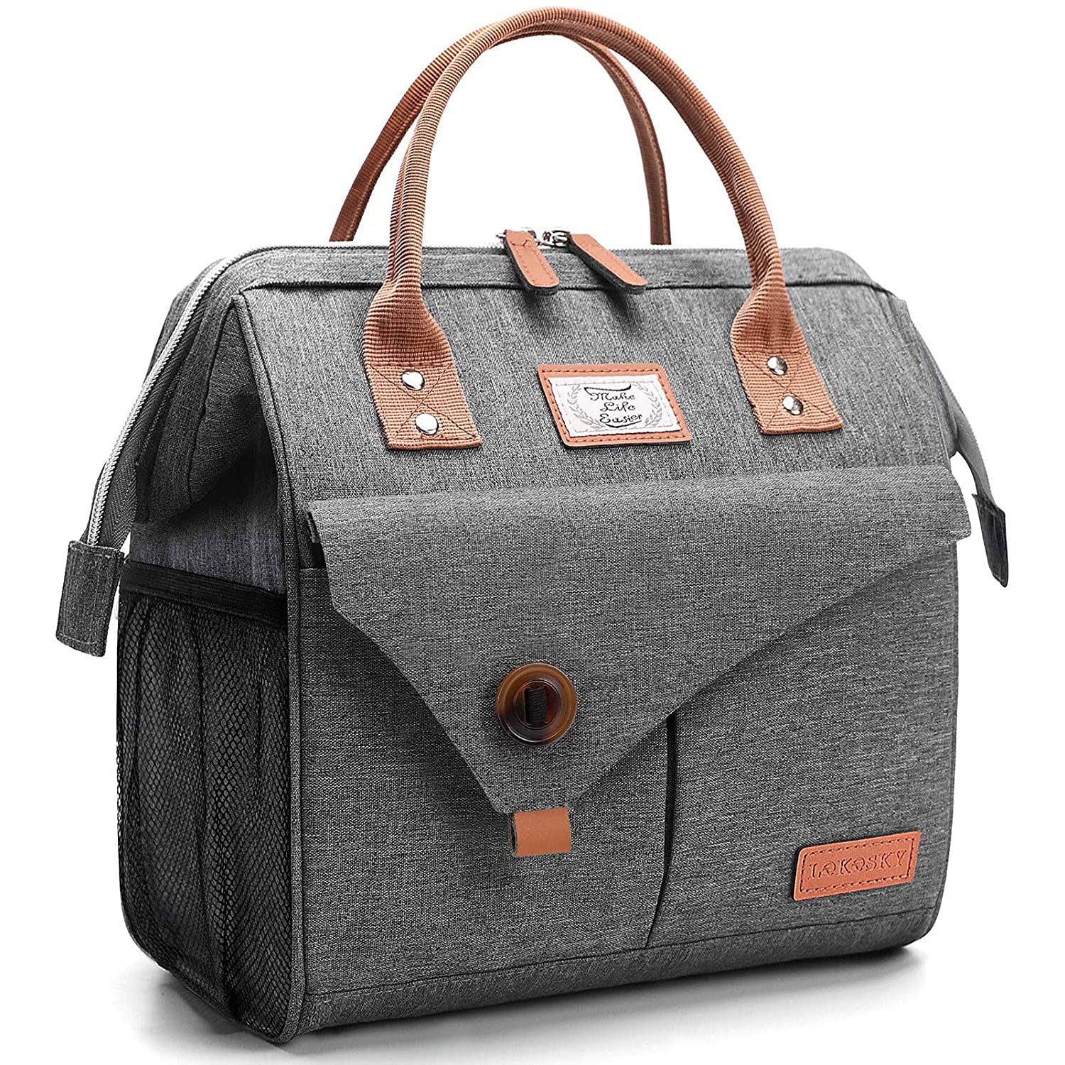 Lekesky Insulated Lunch Bag for Women - Leakproof Lunch Tote for Work, School & Picnics - Grey Thermal Lunch Box for Adults - Perfect for Office, Commuting & Outdoor Activities