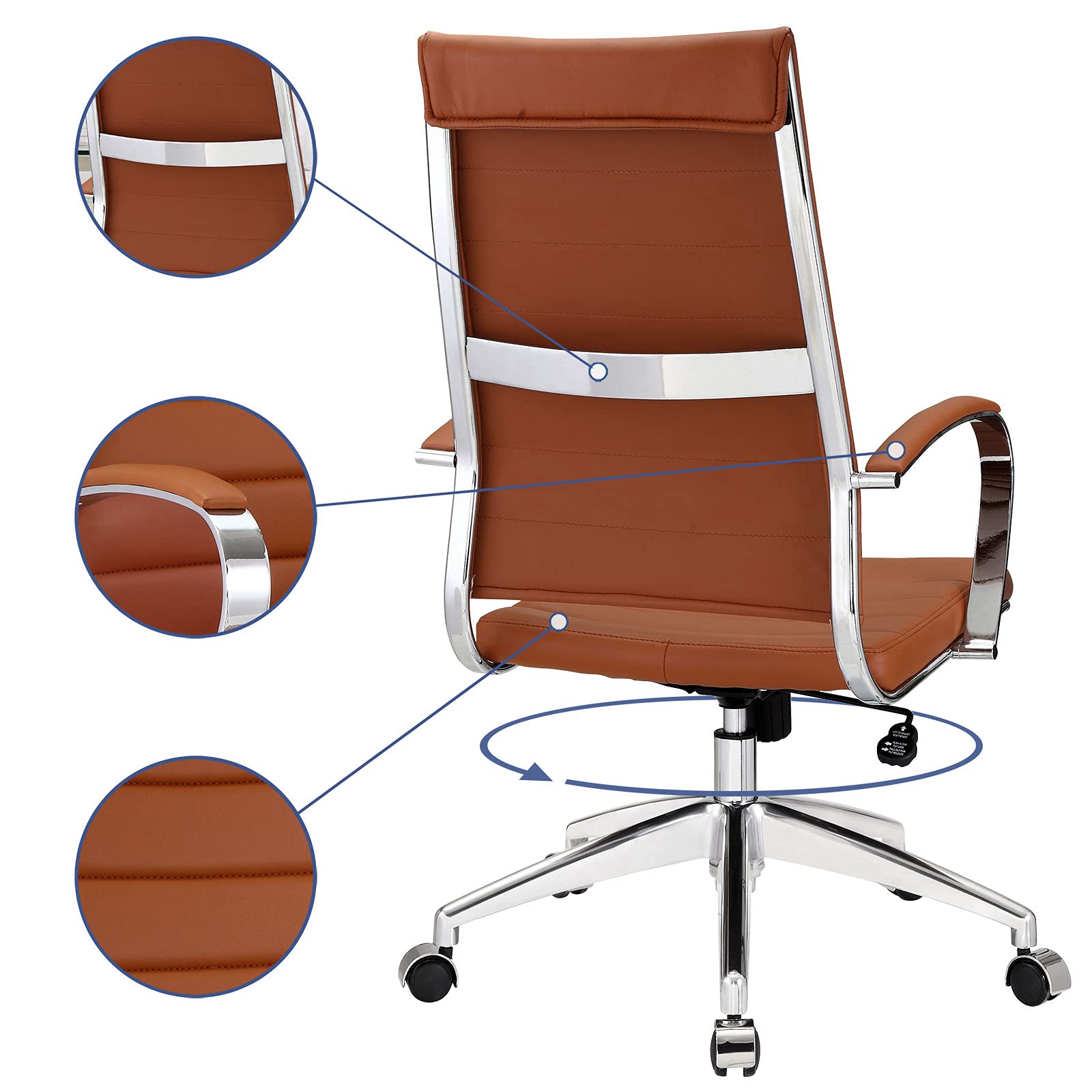 Modway Jive Ribbed High Back Executive Swivel Office Chair with Arms - Ergonomic Desk Chair for Home & Office, Adjustable Height & Tilt, Comfortable Terracotta Fabric - Perfect for Long Work Hours, Gaming, and Study Sessions