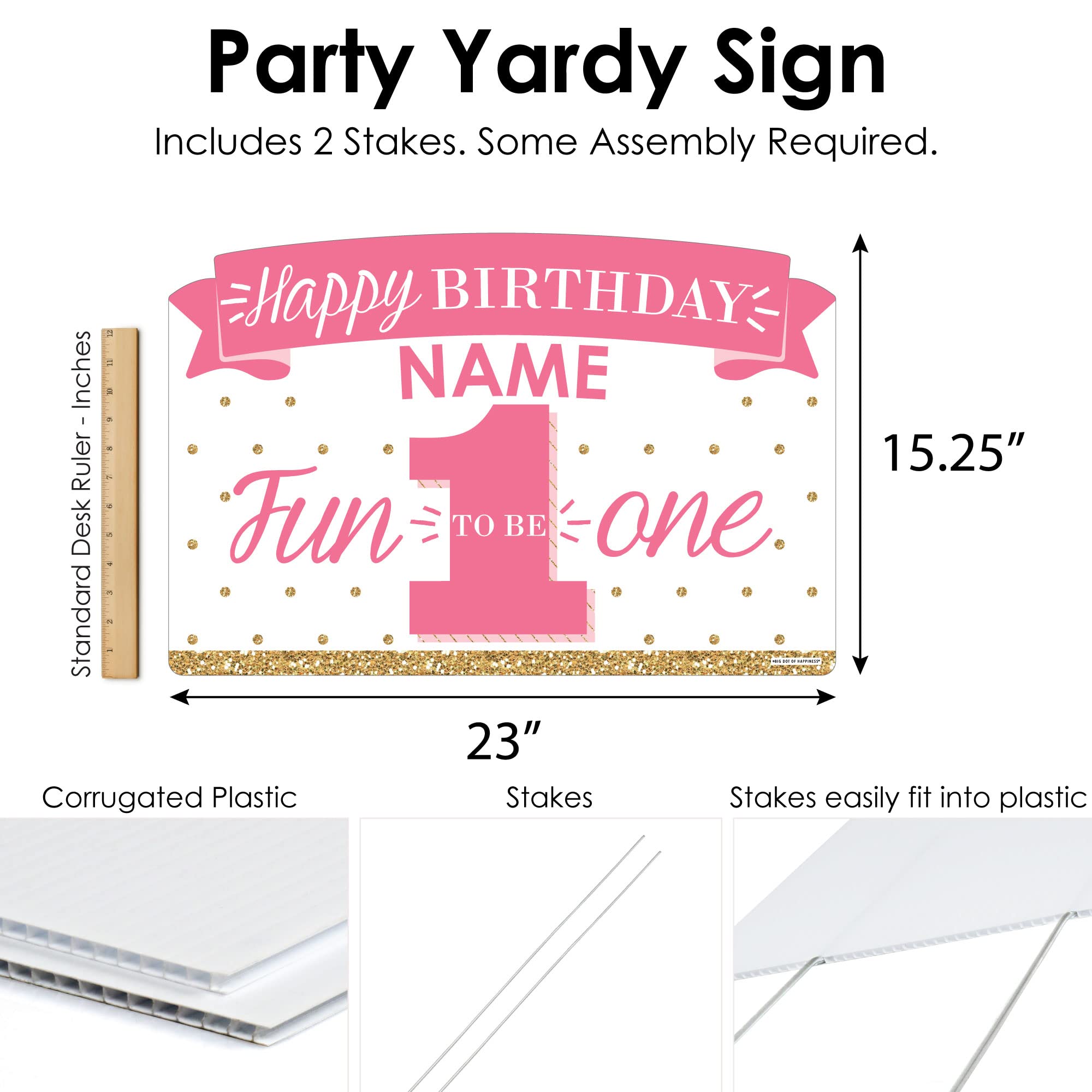 Personalized 1st Birthday Yard Sign for Girls - Custom Name Lawn Decoration - 'Fun to be One' Party Decor - Perfect for Outdoor Celebrations & Photo Backdrops