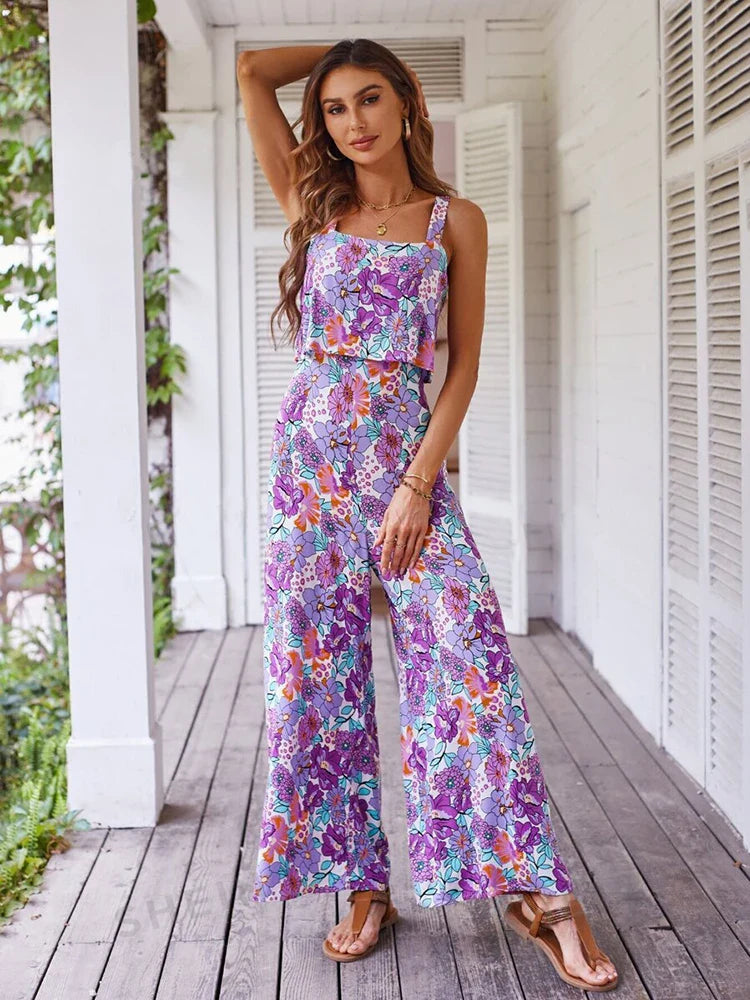 Elegant Long Jumpsuit for Women - Sexy Backless Wide Leg Romper, Sleeveless Floral Jumpsuit, Summer Casual Outfit for Women | Perfect for Beach Vacation, Date Night & Summer Parties