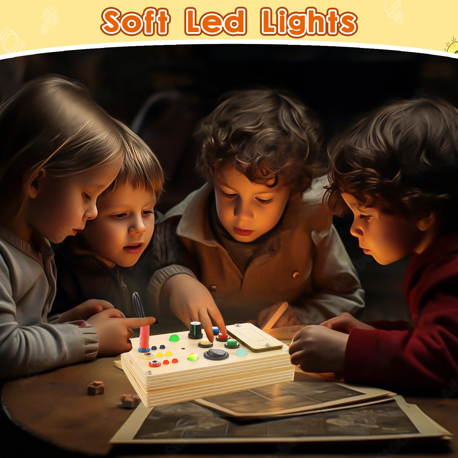 Montessori Busy Board for Toddlers 1-3 - Wooden Sensory Toys with LED Light Switch & Pluggable Wires - Autism Sensory Wall Panel & Fidget Board for Kids - Perfect for Early Learning, Travel, and Home Playtime