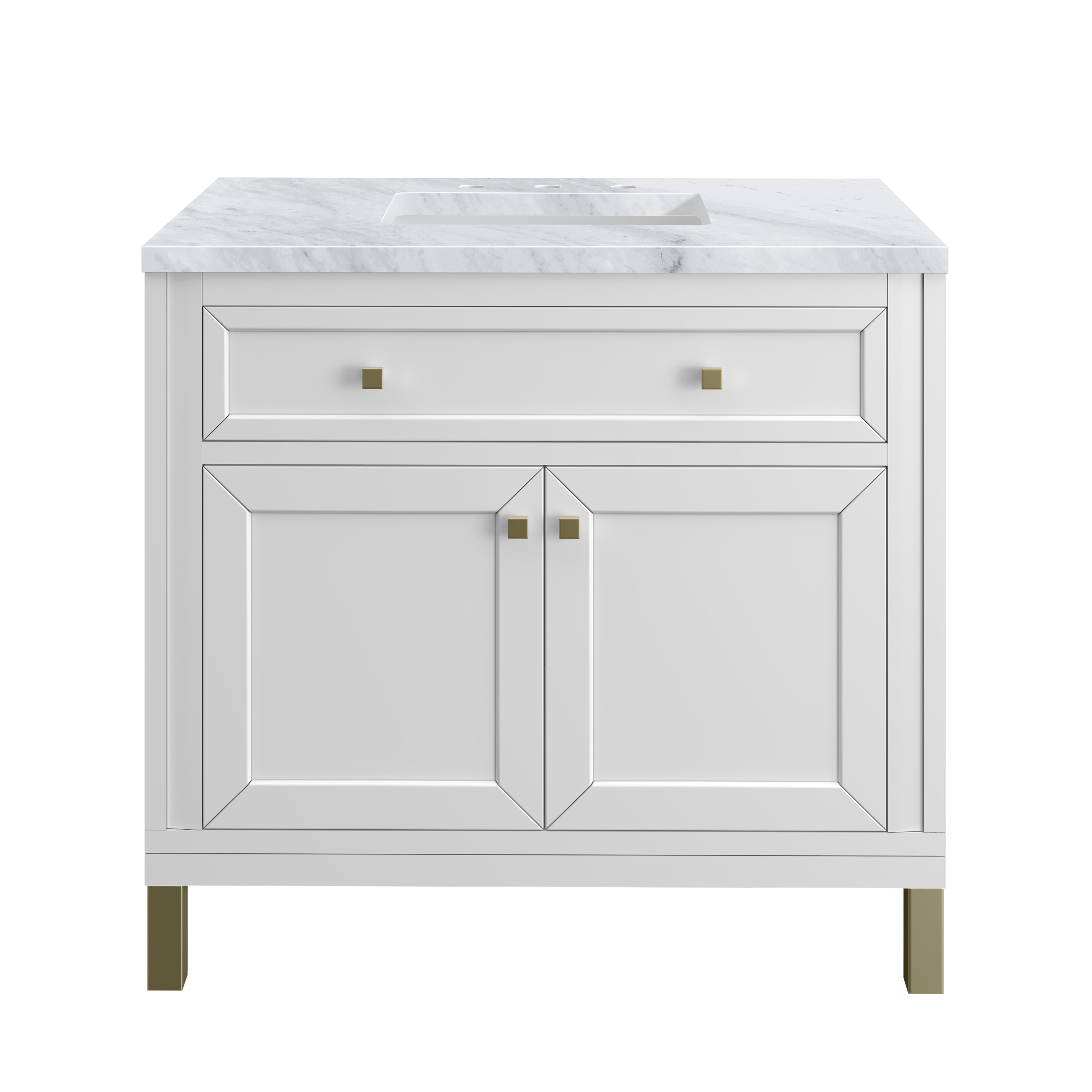 Chicago 36 Inch Single Bathroom Vanity Set with Glossy White Finish & 3CM Carrara Marble Countertop – Perfect for Modern Master Bathrooms & Powder Rooms