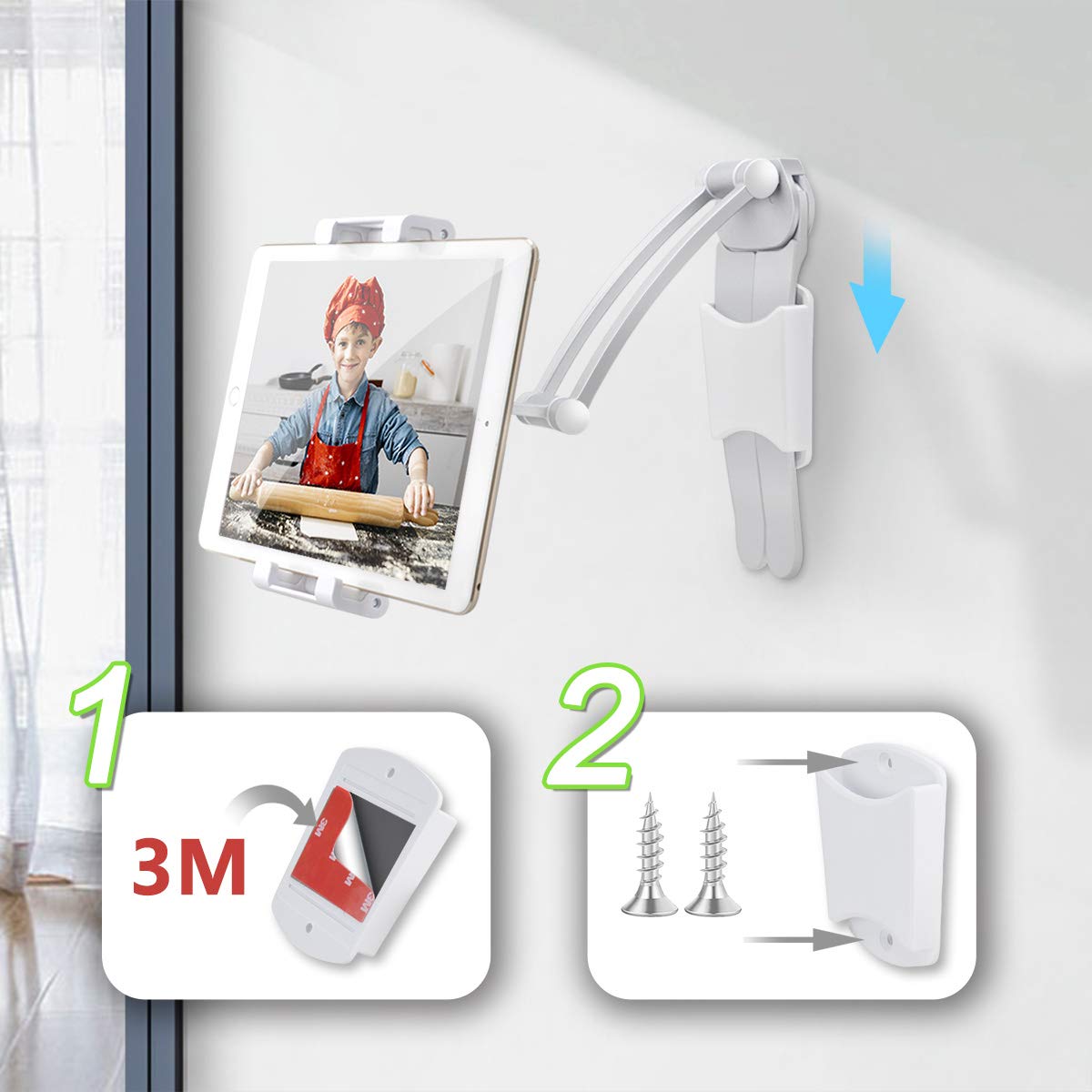 AYADA 2-in-1 Tablet Holder for Kitchen - Adjustable iPad Stand for Cooking & Countertop Use