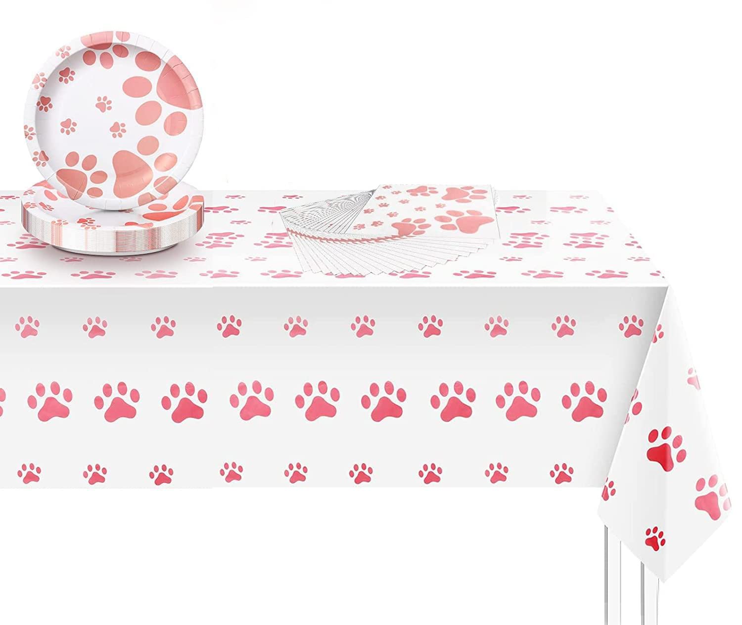 Dog Birthday Party Decorations Set - 20 Paper Plates, 20 Napkins & 1 Tablecloth - Pink Puppy Theme Supplies for Dog Lovers | Perfect for Puppy Themed Birthday Parties, Showers & Celebrations