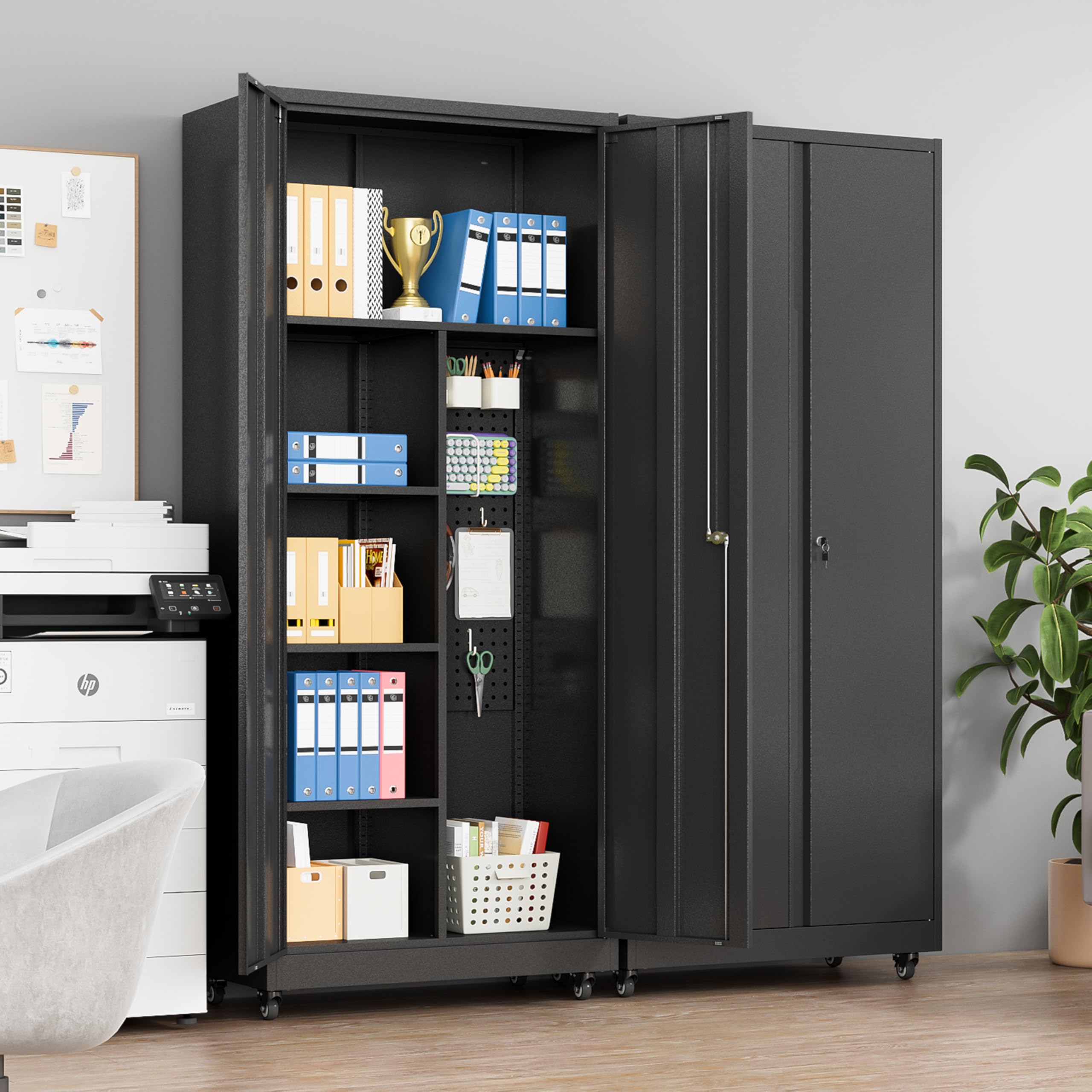Heavy-Duty Metal Garage Storage Cabinet with Wheels - Rolling Tool Storage Cabinet with Lock & Adjustable Shelves - Steel Locking Cabinet for Office, Home, Garage & Workshop (Black) | Perfect for Organizing Tools, Equipment & Supplies in Any Workspace