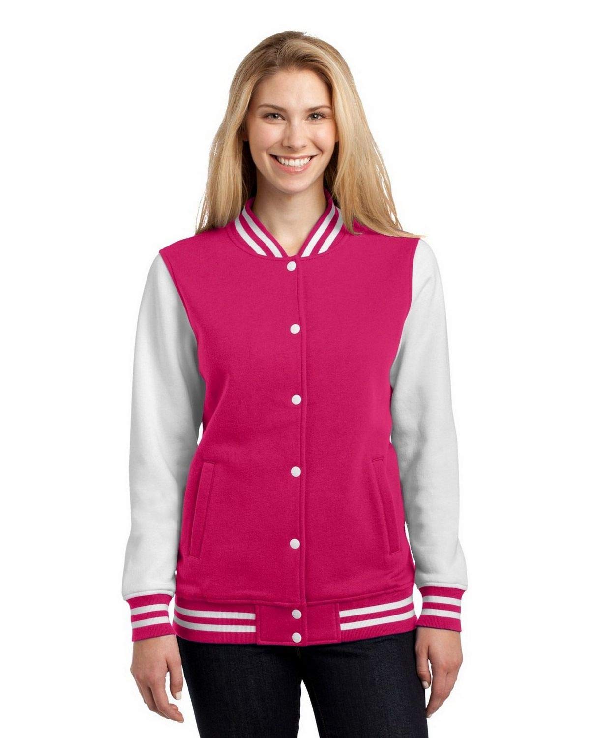Sport Tek Women's Fleece Letterman Jacket - Soft & Comfortable Varsity Style Pullover for Casual Wear, Workout & Outdoor Activities