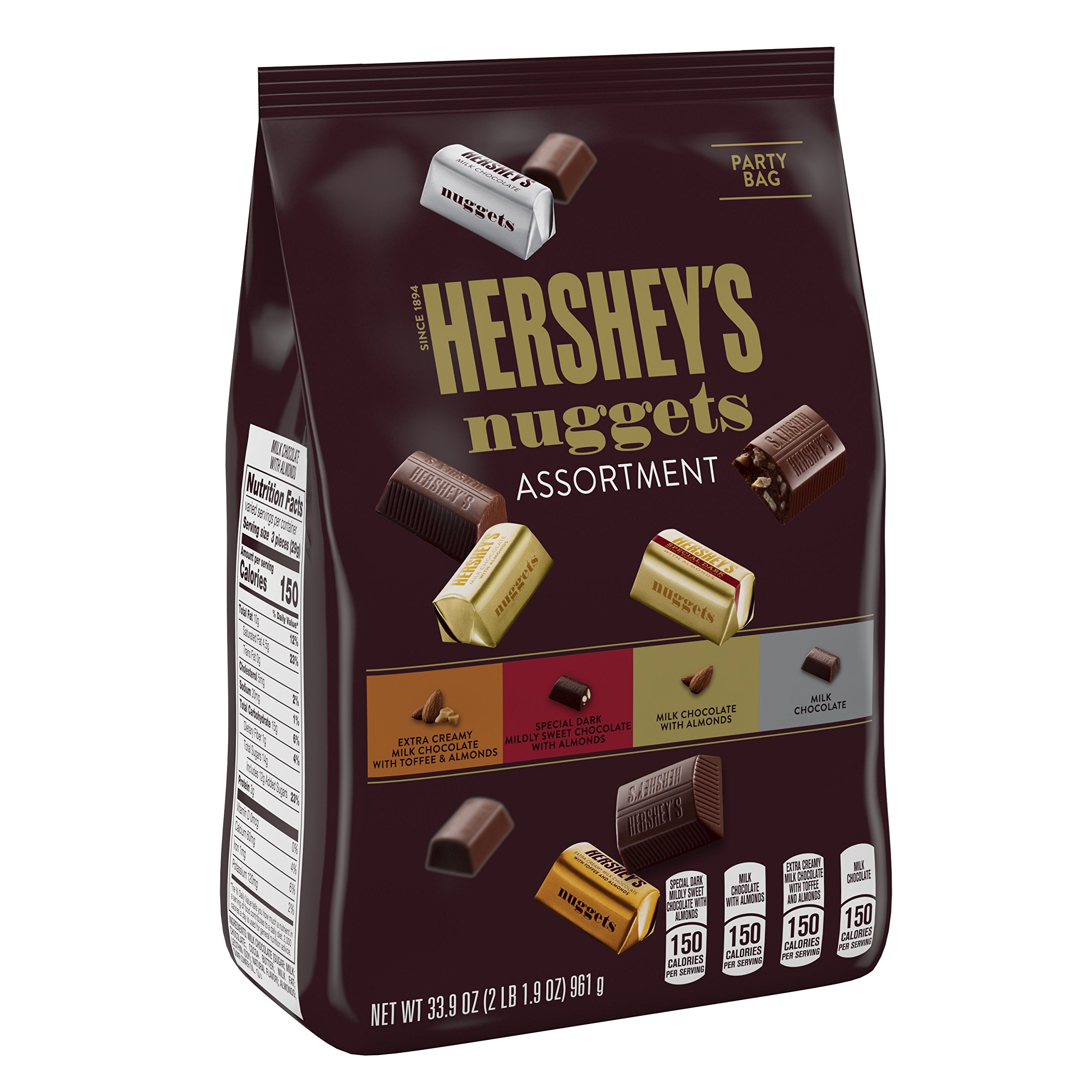 HERSHEY'S Assorted Chocolate Candy Nuggets - 33.9 oz Bulk Pack for Parties, Gifts & Office Snacks | Milk Chocolate, Cookies 'n' Creme & Almond Varieties