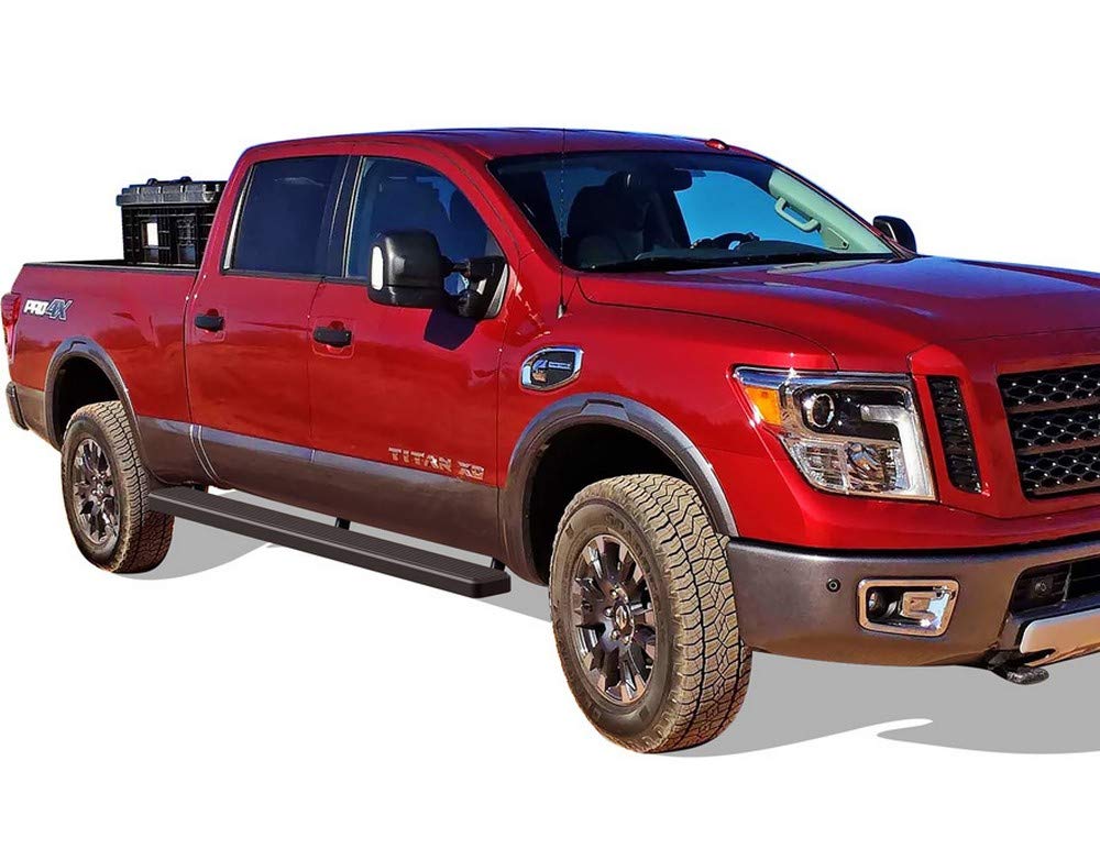APS Running Boards for Nissan Titan 2004-2025 & Titan XD 2016-2025 | Black Powder Coated Nerf Bars Side Steps | 5in Wheel-to-Wheel Design | Crew Cab 6.5ft Bed (Excludes 2016 Titan) | Perfect for Off-Roading & Daily Use