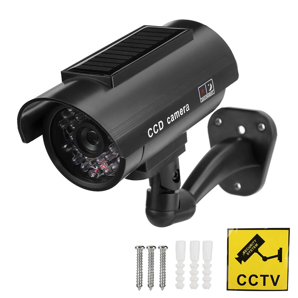 Solar Powered Waterproof Fake Security Camera with Flashing LED - Outdoor Dummy Surveillance Camera for Home, Office & Business Theft Deterrence | Perfect for Front Door, Backyard, Garage & Property Protection