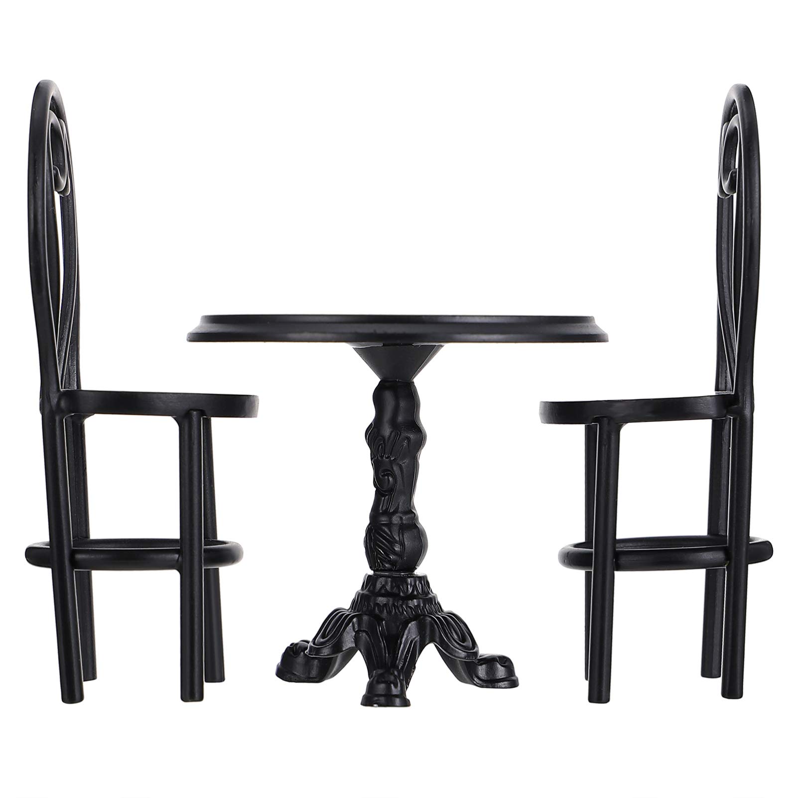 1:12 Scale Miniature Iron Dining Table & Chair Set - 3pcs Black Coffee Table Furniture for Christmas Decor, Micro Landscape & Dollhouse Display - Perfect for Miniature Scenes, DIY Projects & Home Decoration