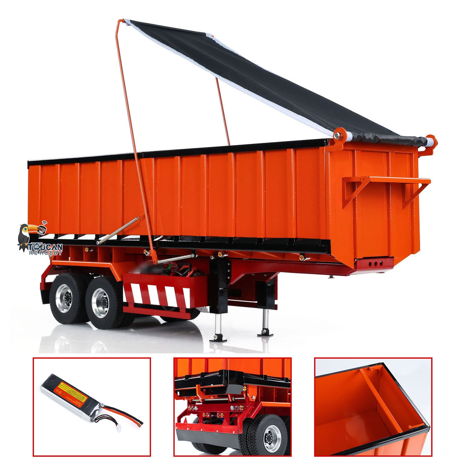 1/14 Scale Metal Hydraulic Dump Trailer with Electric Legs for TAMIYA RC Tractor Truck - DIY Remote Control Tipper Model with Pump & ESC - Perfect for RC Construction Vehicle Simulation and Hobbyist Collections