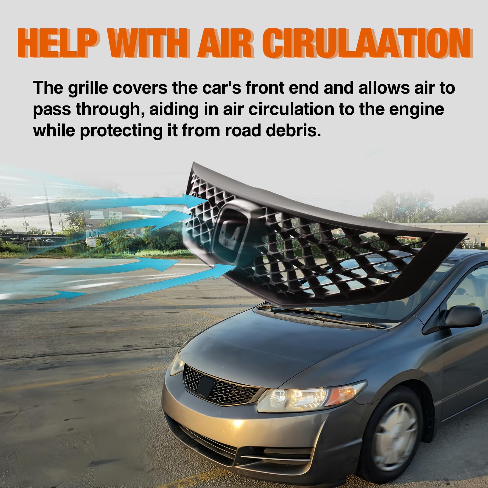 Black Mesh Front Grille Grill for 2009-2011 Honda Civic Coupe - Plastic Frame Replacement Part (HO1200199/71121SVAA50) | Durable & Stylish Upgrade for Car Exterior