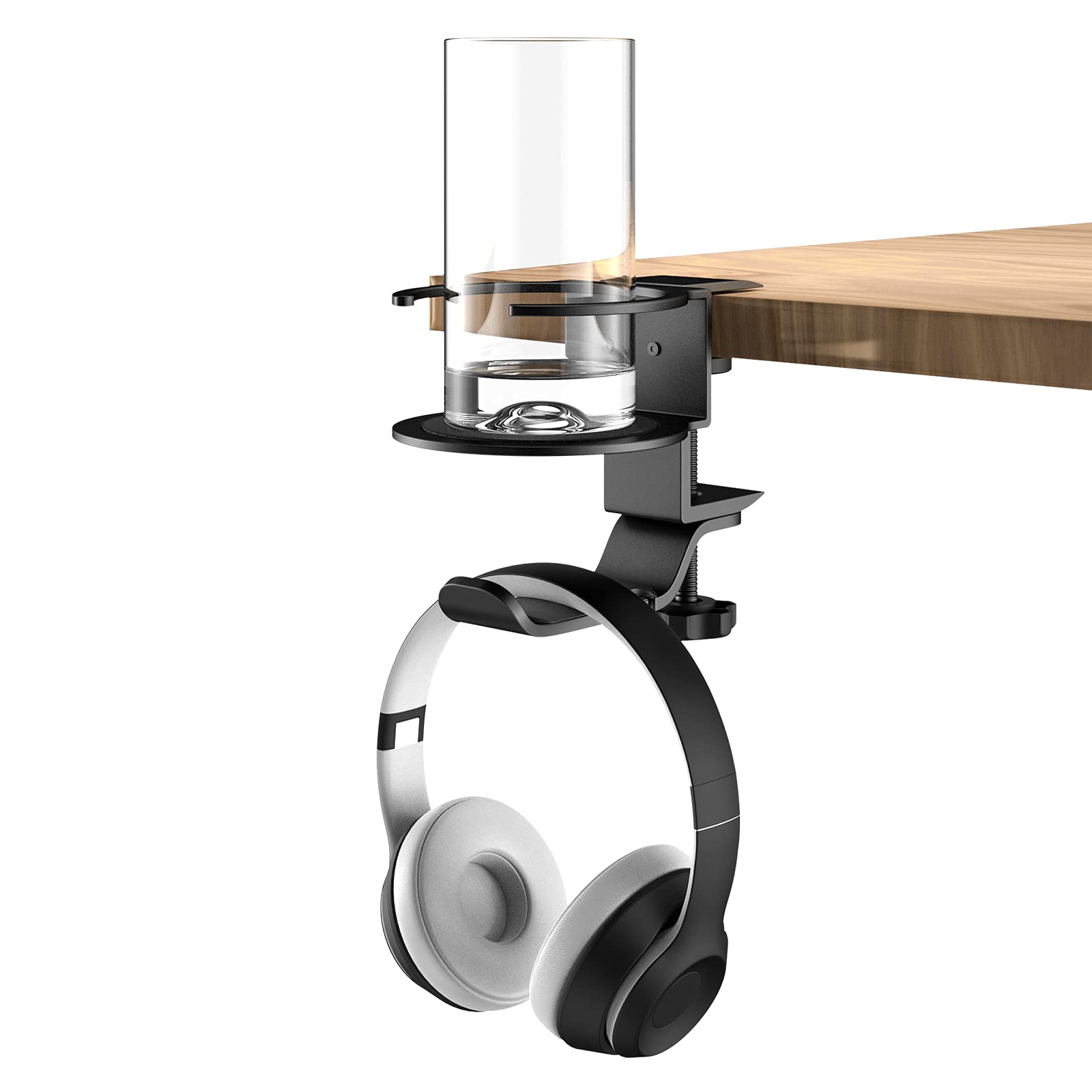 MoKo Universal Aluminum Headphone Stand - 360° Rotatable & Foldable Headset Holder with Cup Stand - Compatible with Sennheiser, Audio-Technica, PS5 Gaming Headphones (Black) - Perfect for Home Office, Gaming Setup & Studio Organization