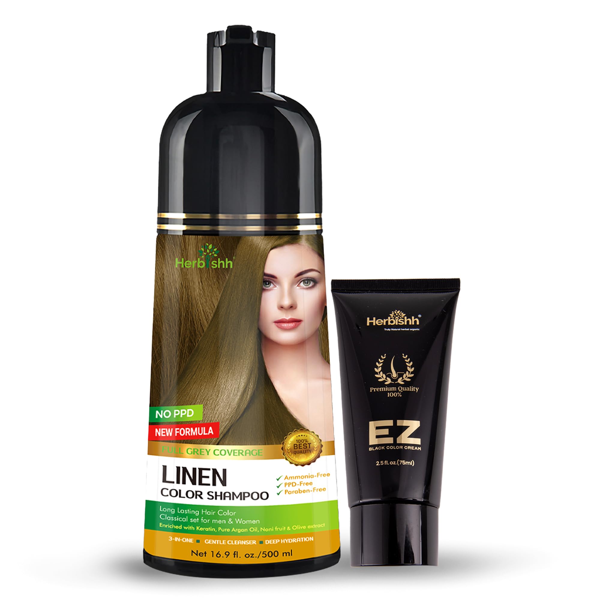 Herbishh Gray Hair Color Shampoo & Cream Set - 500ml Natural Hair Dye for Women & Men - Covers Gray Hair Instantly - Perfect for Home Use & Salon Styling