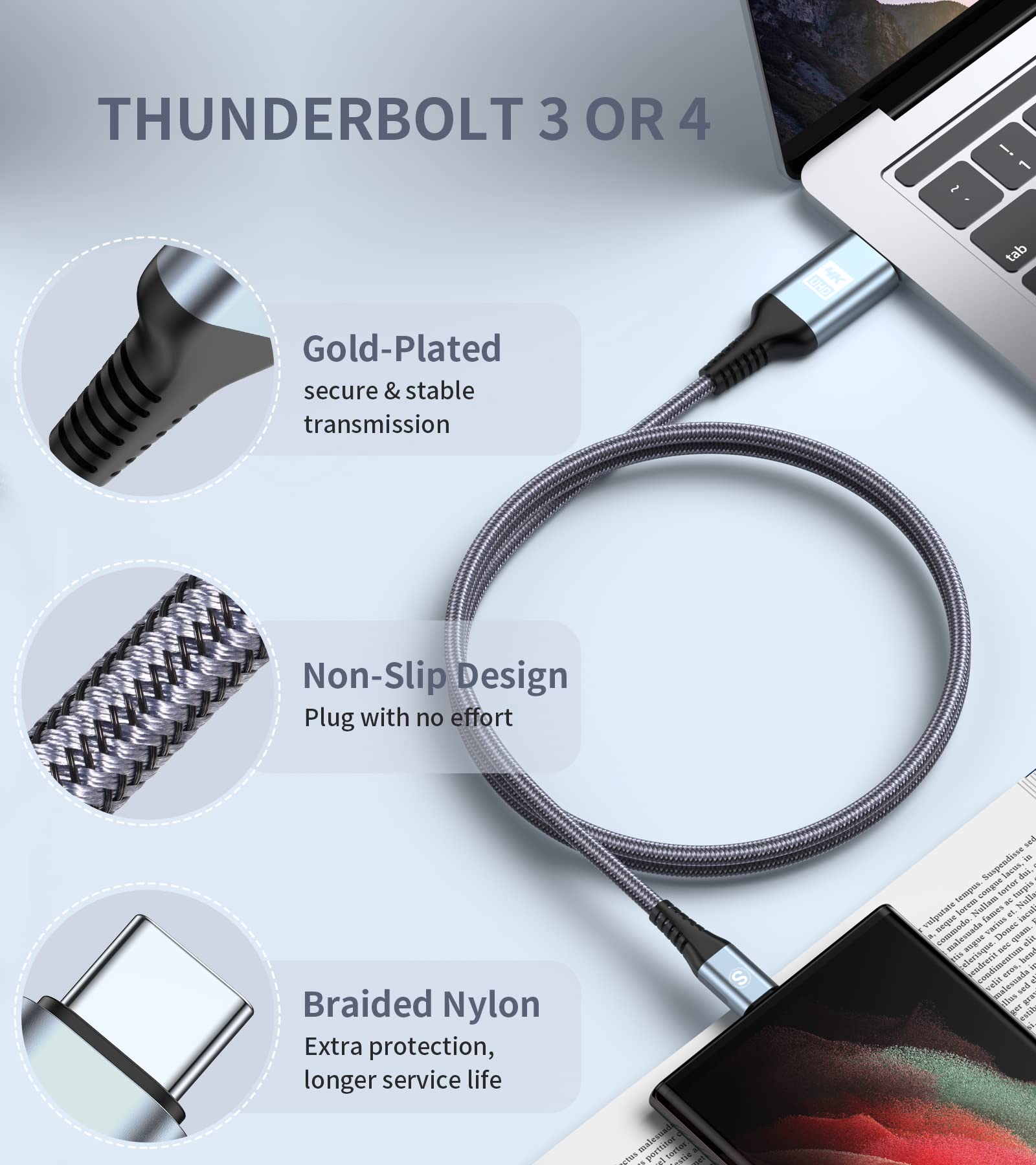 SWECENT 4K USB C to HDMI Cable 2M (6.6ft) - Thunderbolt 3/4 Compatible - for MacBook, iPad Pro/Air, iMac, iPhone 15/Plus, Samsung Galaxy S23/S22/S21/S20/S10, Surface, Nintendo Switch & Android Phones - Connect to TV/Monitor for Streaming, Gaming & Presentations
