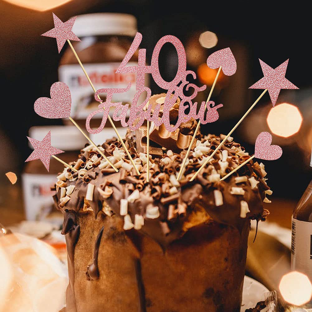 40 & Fabulous Cake Topper Set - 13pcs 40th Birthday Party Decorations for Women, Cheers Happy Anniversary Cake Decor - Perfect for 40th Birthday Cakes, Cupcakes & Dessert Tables