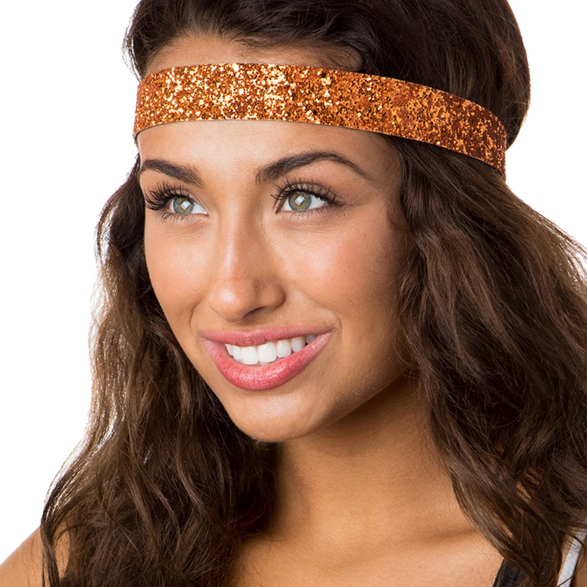 Hipsy Adjustable No-Slip Sparkly Bling Headbands 3-Pack for Women, Girls & Teens - Glitter Mixed Orange - Perfect for Sports, Workouts, School & Fashion Accessories