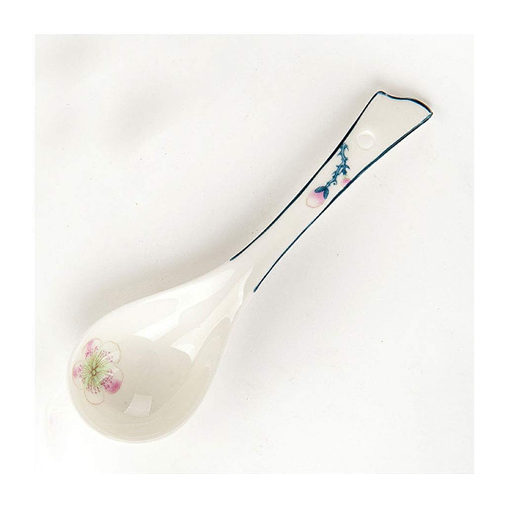 Bone China Soup Spoon Set - 10-Piece Porcelain Long Handle Small Soup Spoons for Dining, Restaurant & Home Use (Elegant Design, D Color) - Perfect for Soups, Desserts & Tea Parties