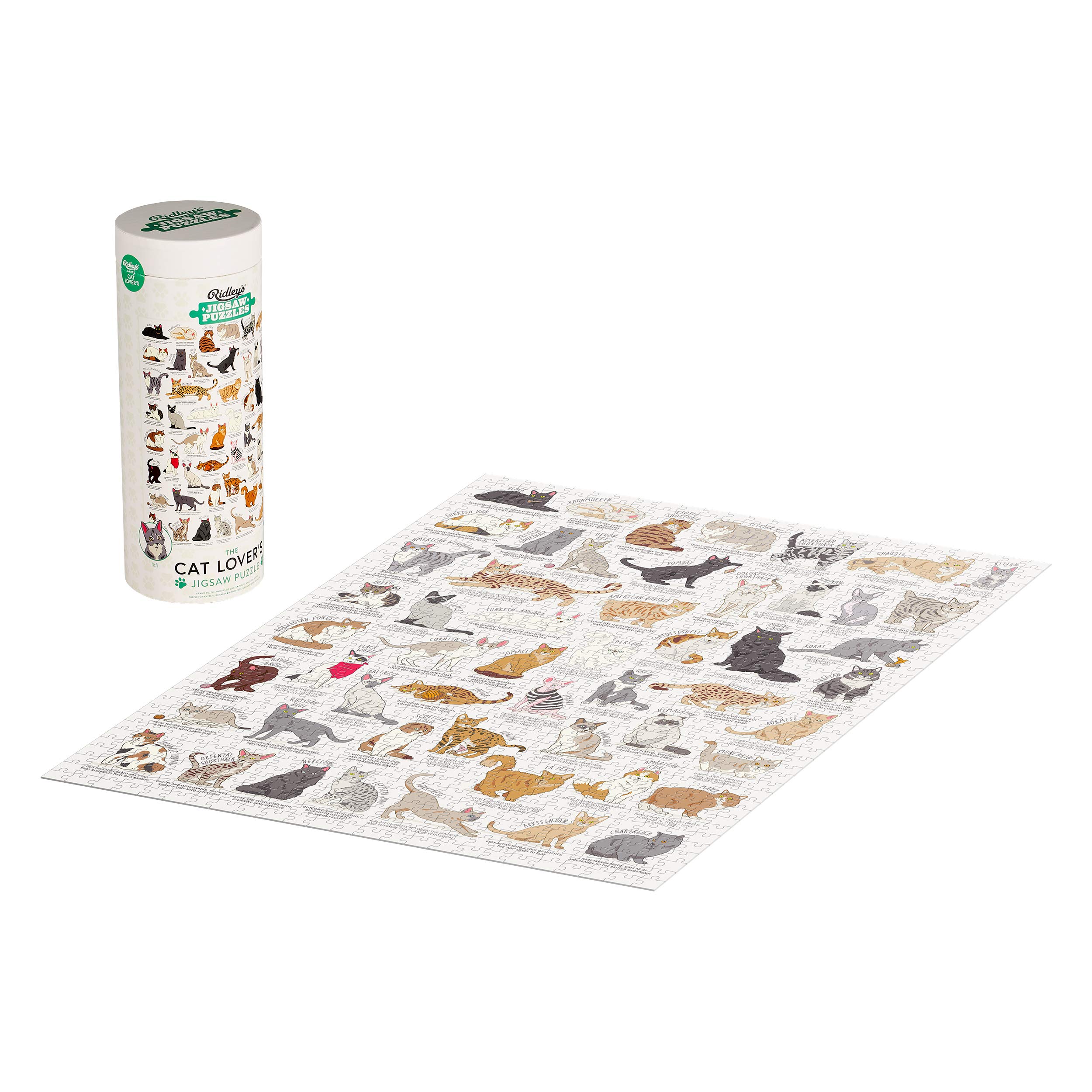 Ridley's Cat Lover's 1000-Piece Jigsaw Puzzle - Educational Cat Breed Guide - Durable Storage Tube - Fun Family Activity - Perfect Gift for Cat Enthusiasts | Relaxing Home Entertainment & Birthday Present Idea