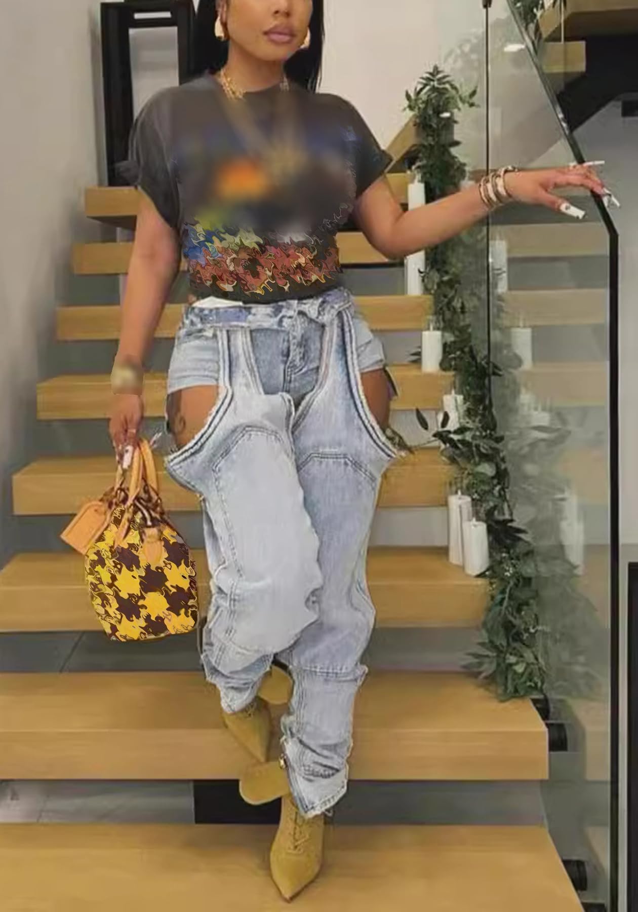 YOOTIKO Women's Baggy Jeans - Y2K High Waisted Wide Leg Boyfriend Jeans with Patchwork & Ripped Details | Streetwear Fashion for Casual Outfits, Parties & Everyday Wear