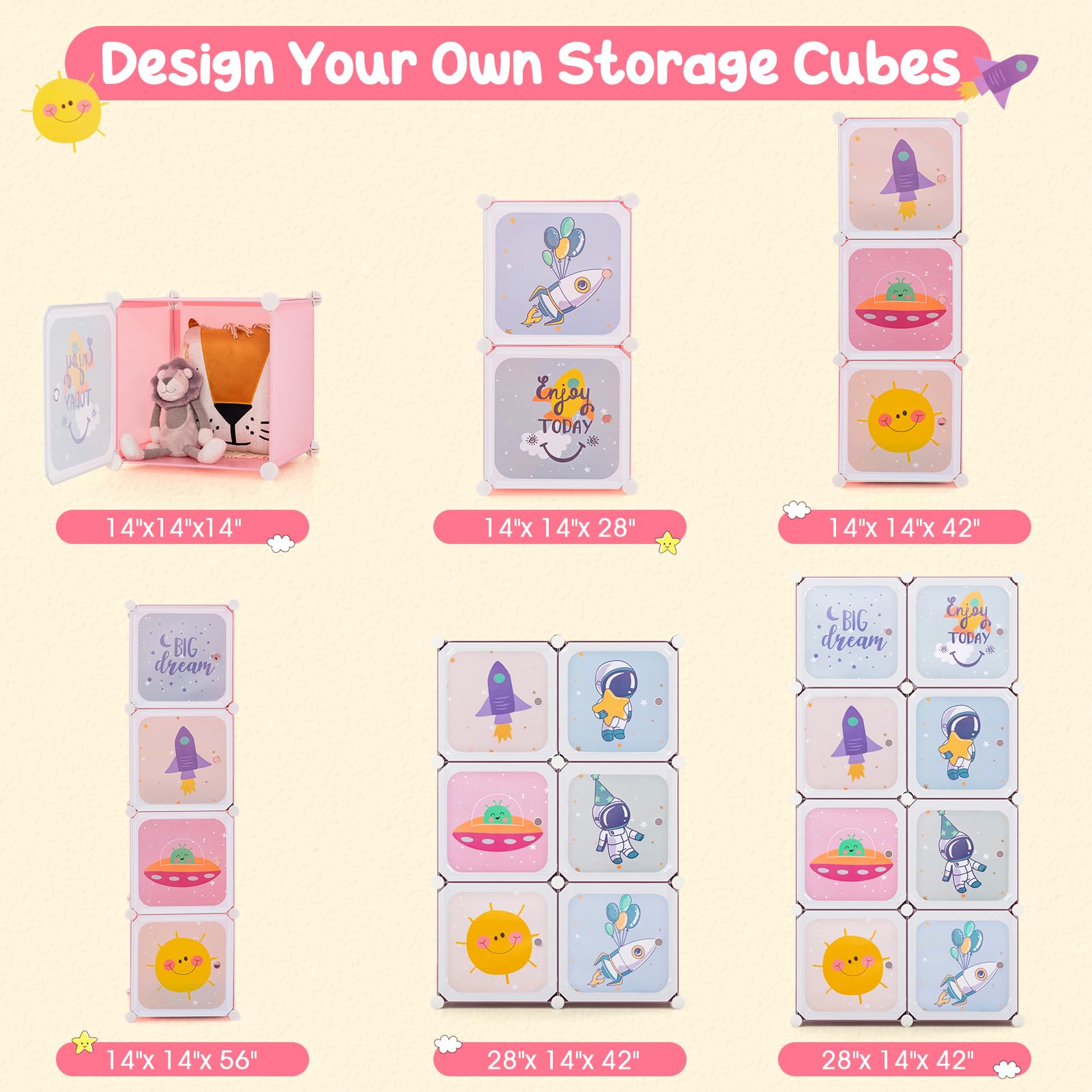 INFANS Kids Wardrobe & Closet Organizer - Portable Baby Dresser with 12 Storage Cubes & 2 Hanging Sections for Nursery, Bedroom (Pink, 8 Cubes) | Perfect for Toddler Clothes Storage, Toy Organization & Nursery Decor