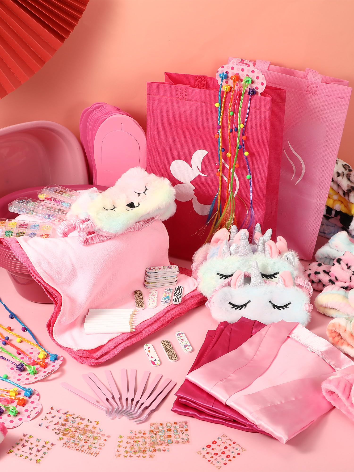 Suhine 10-Piece Kids Spa Party Set - Girls Satin Robes & Nail Salon Kit for Birthday Party Favors | Perfect for DIY Spa Day, Sleepovers & Birthday Celebrations